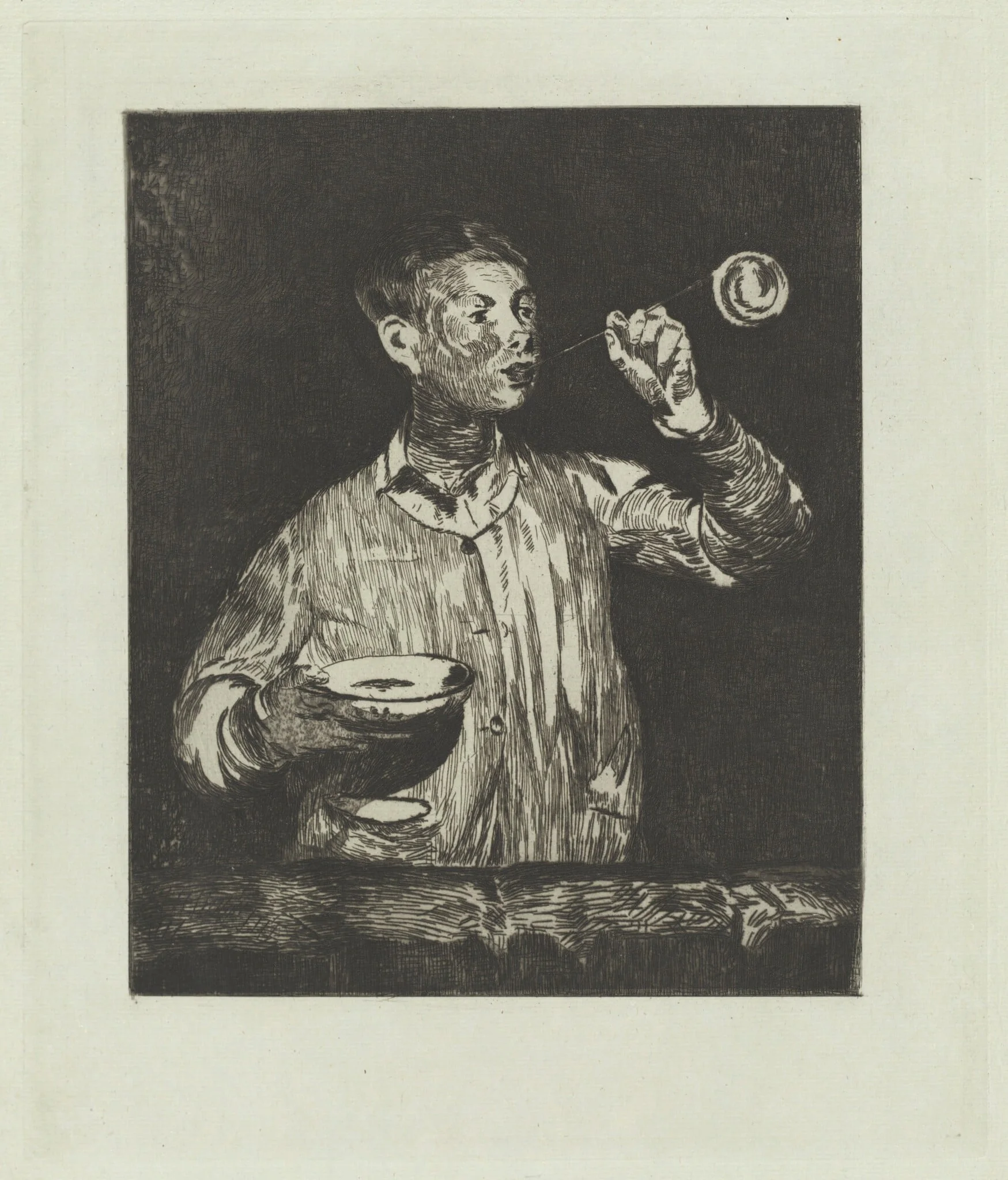The Boy with Soap Bubbles (L'enfant aux bulles de savon), by Edouard Manet, ink, 1868