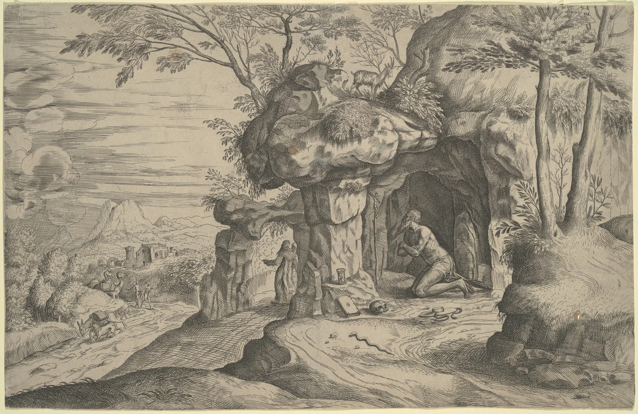 Landscape with Penitent Saints, by Veronese 16th Century, ink, 1550