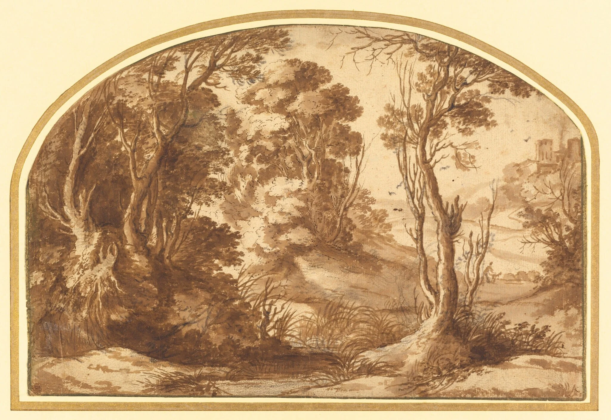Pool at the Edge of a Wood, by Herman van Swanevelt, ink, 1628