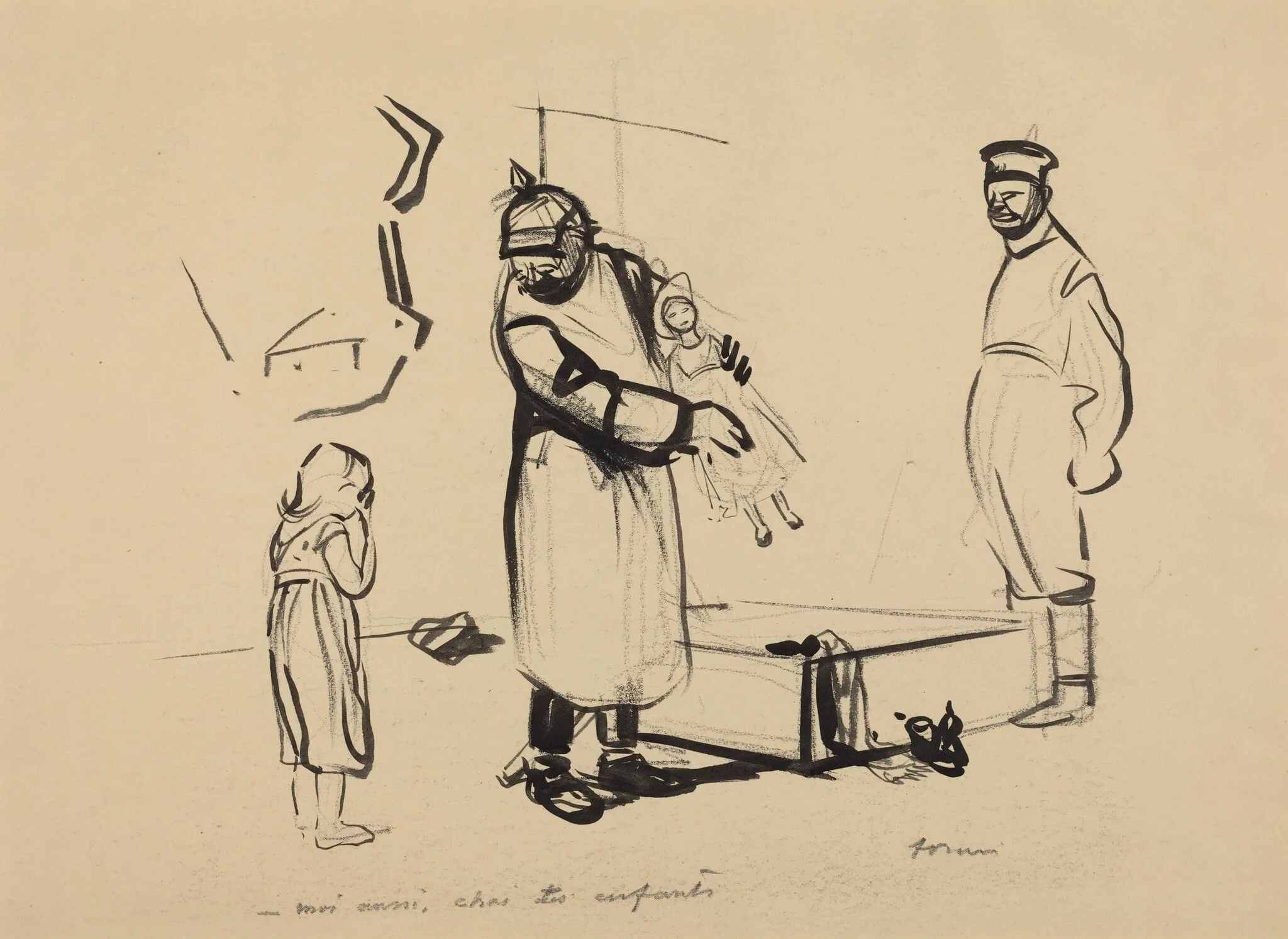 Nach Paris.  -moi aussi, chai des enfants, by Jean-Louis Forain, ink, 1916