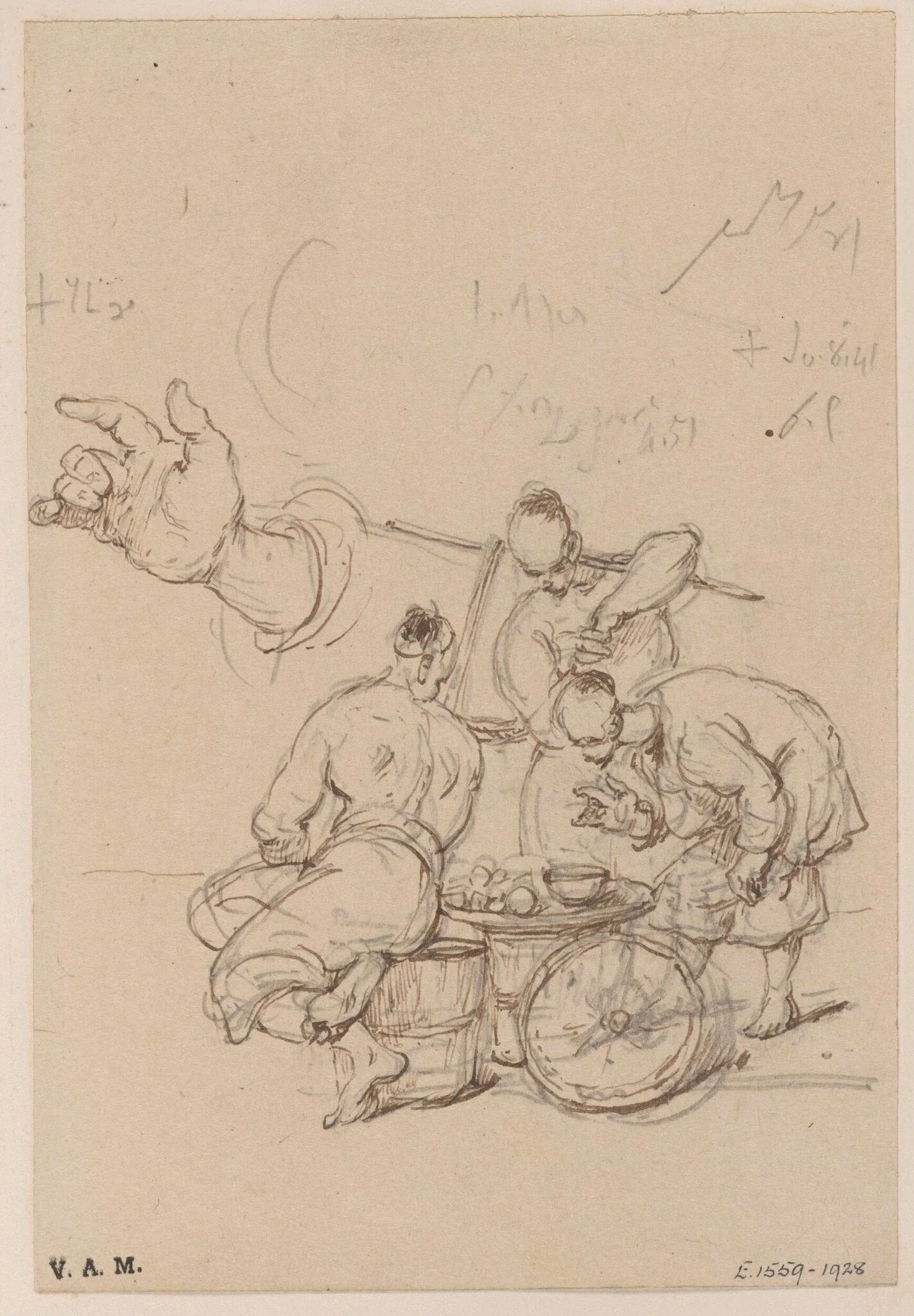 A group of three Chinese men, and a study of a hand