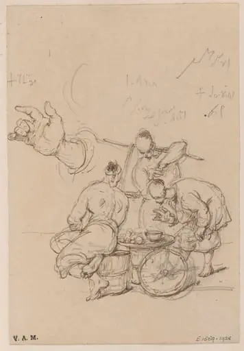 A group of three Chinese men, and a study of a hand