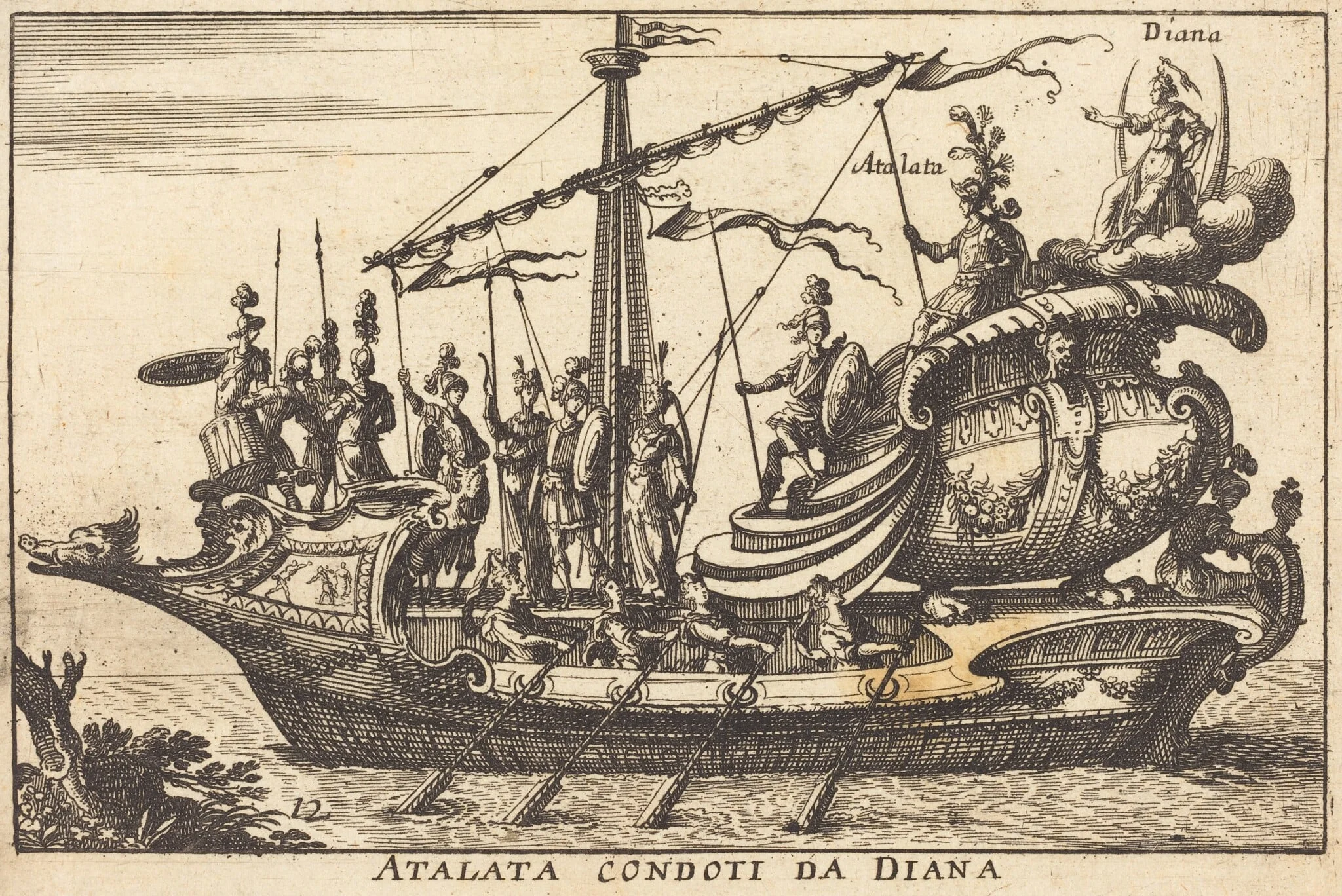 Atalata condoti da Diana, by Balthasar Moncornet, ink, 1634