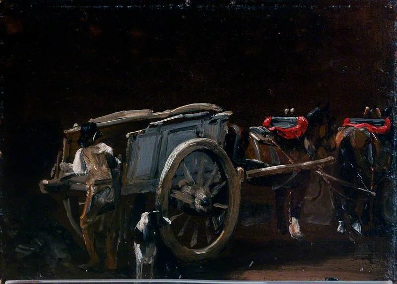 Study of a Cart and Horses with a Carter and a Dog, by John Constable, unspecified, 1814