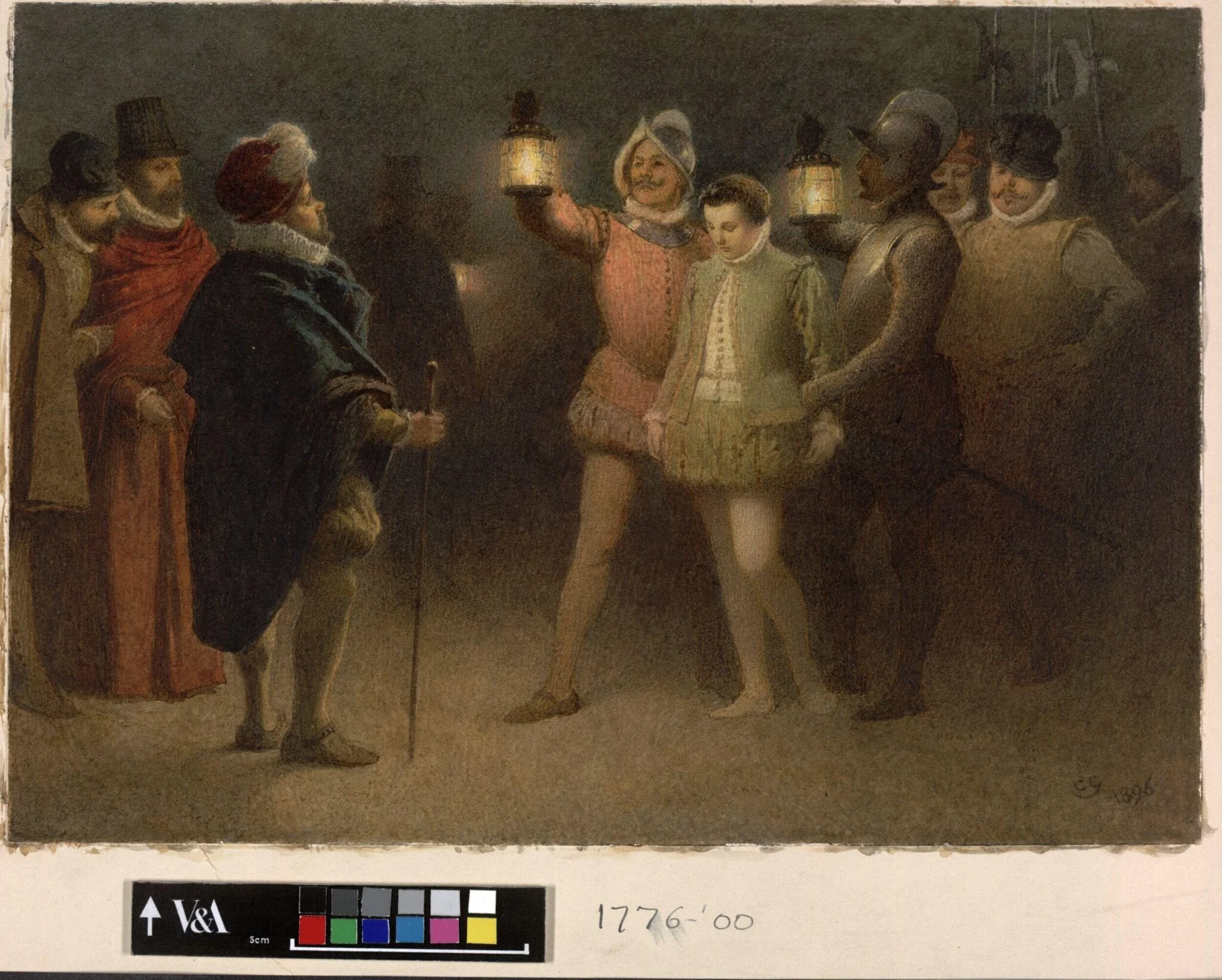 Sancho Panza, Governor of Barataria, going the Round with the Night Watch, by Charles Green, watercolor, 1896