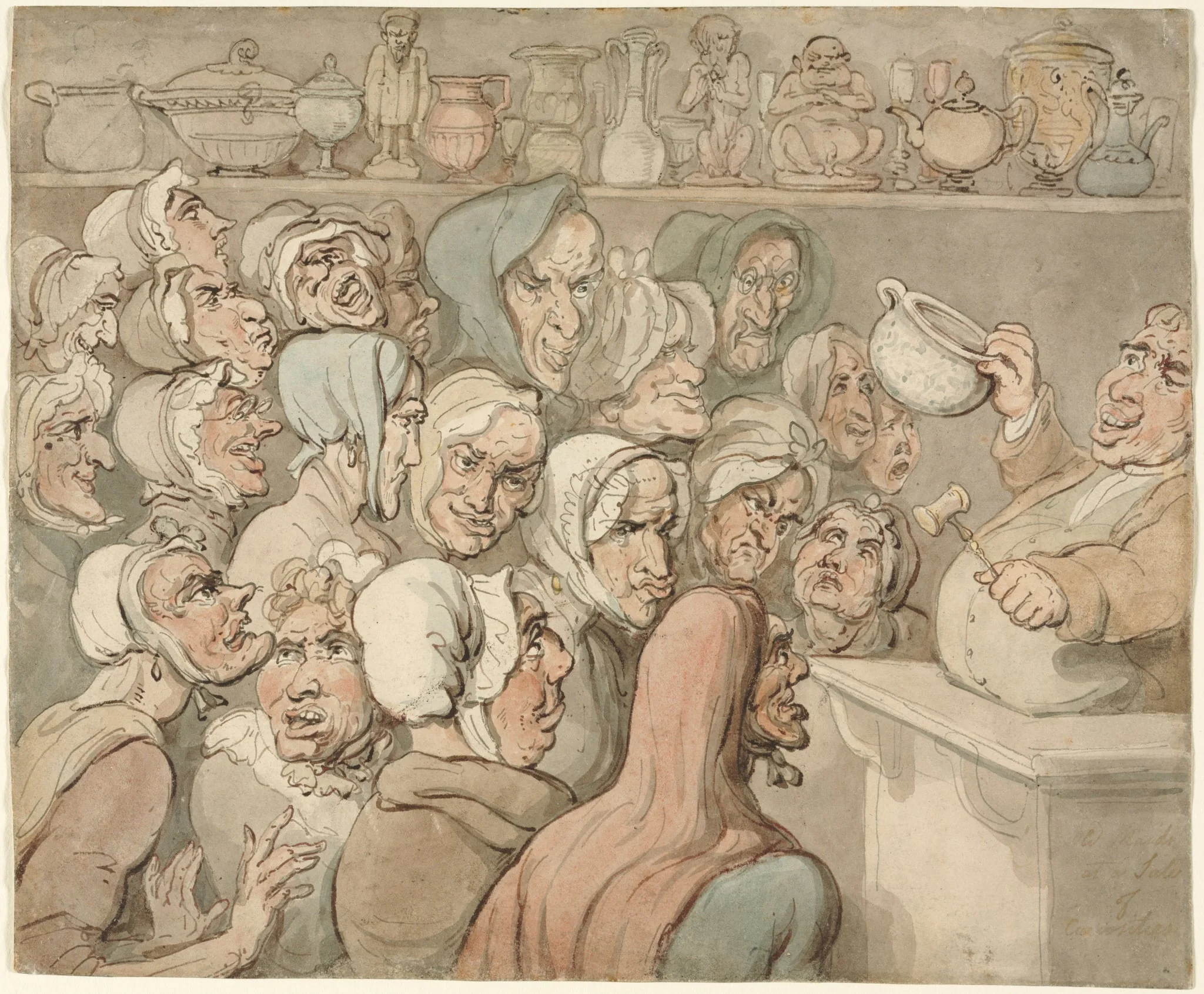 Old Maids at a Sale of Curiosities, by Thomas Rowlandson, 1799