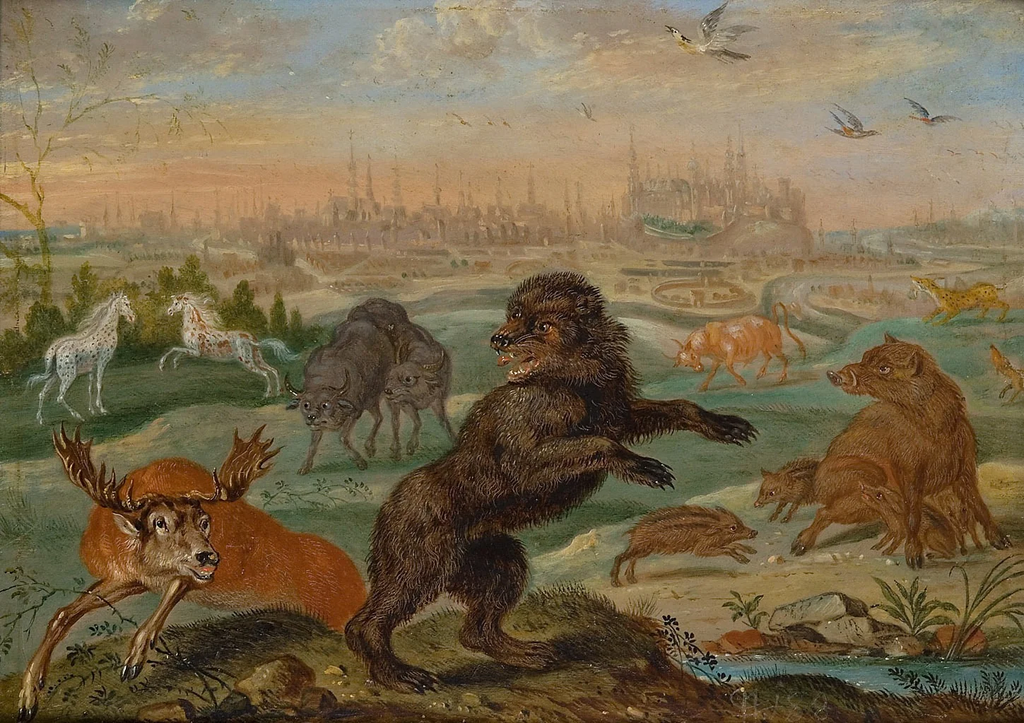 Ansichten aus den vier Weltteilen mit Szenen von Tieren: Krakau, by Ferdinand van Kessel the Elder, unspecified, 1682