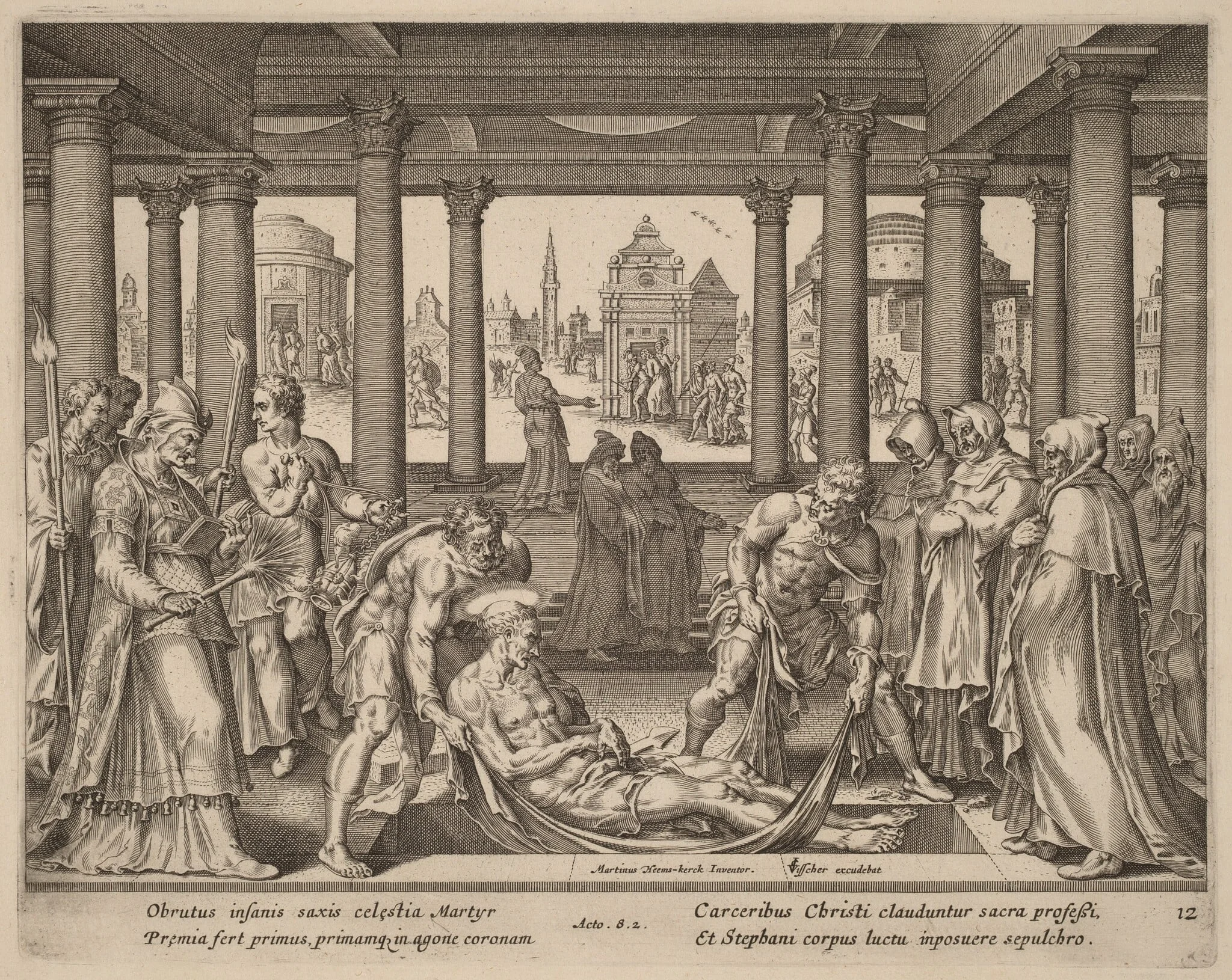 Devout Men Carrying Saint Stephen to His Burial, by Philip Galle, ink, 1574