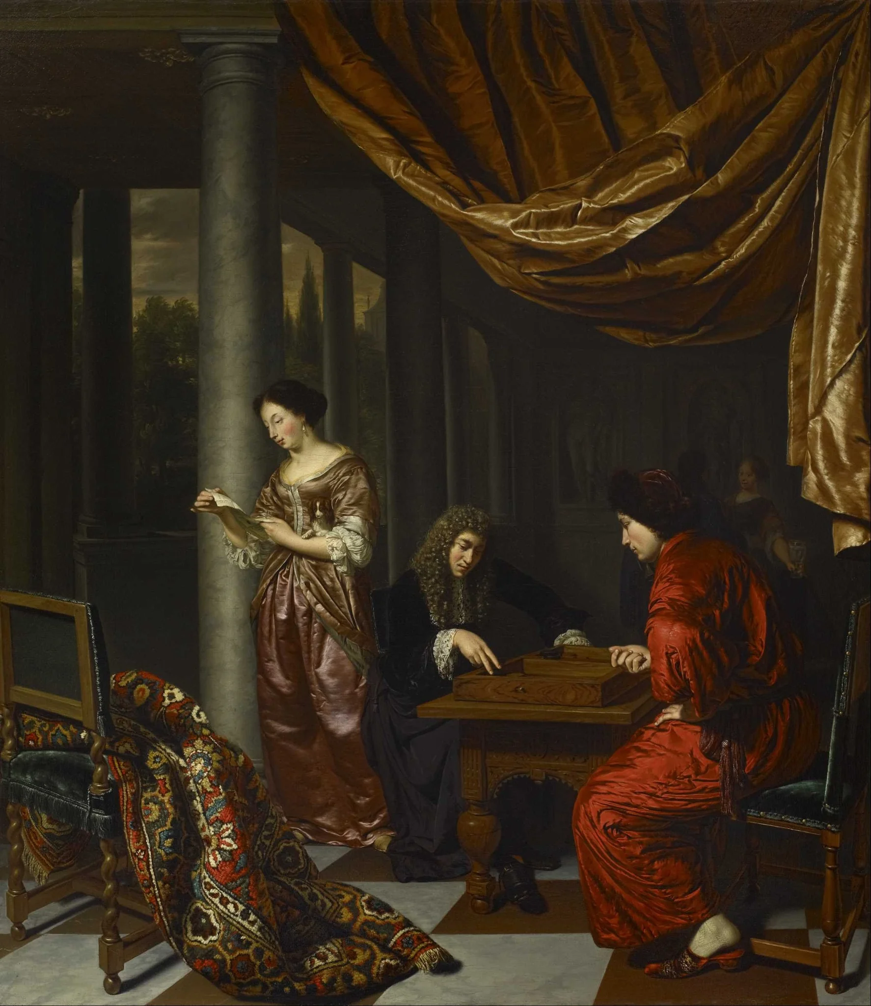 Interior with Figures Playing Tric-trac, by Frans van Mieris the Elder, oil, 1690