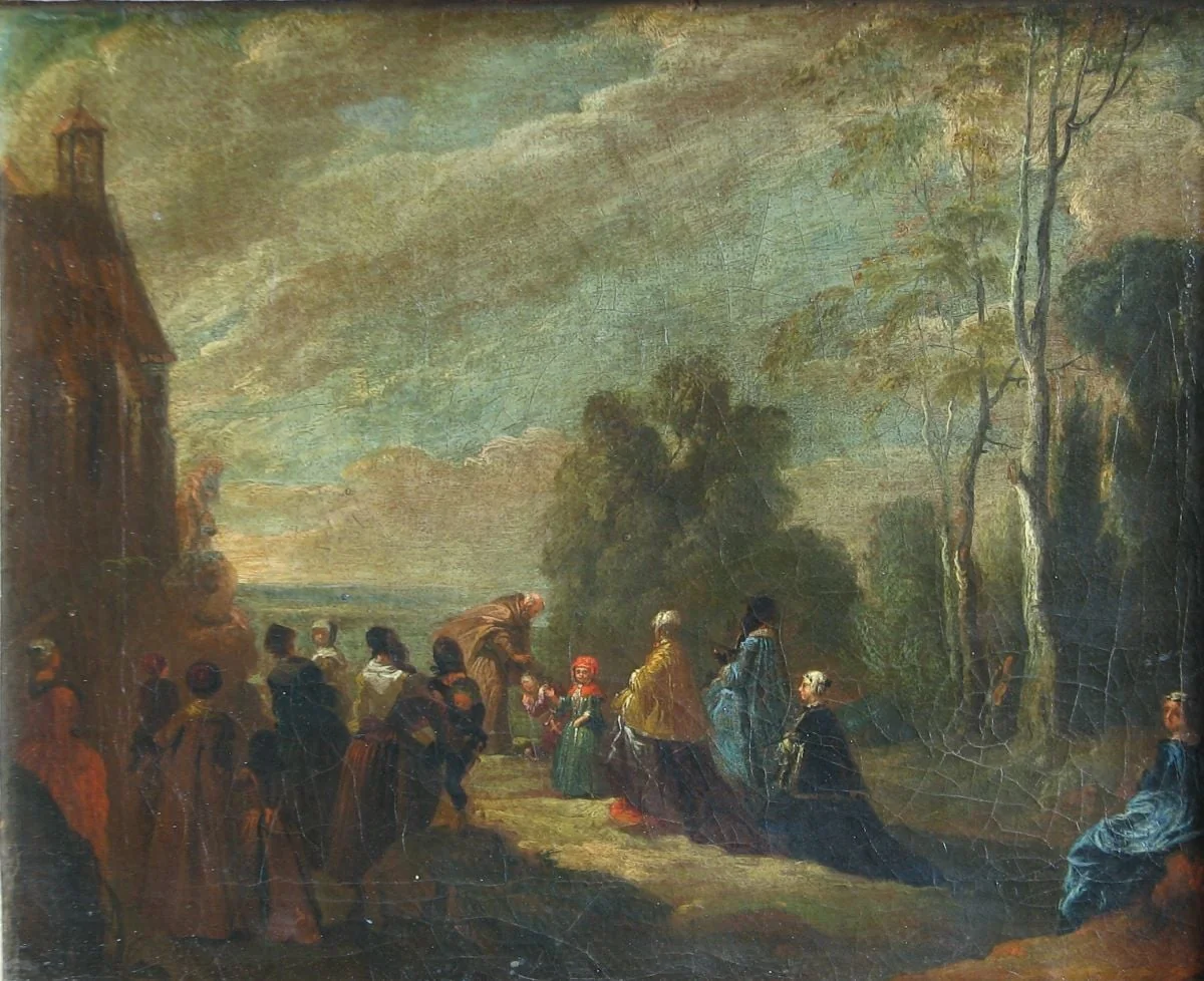 Procesiune și călugăr binecuvântând, by anonim
