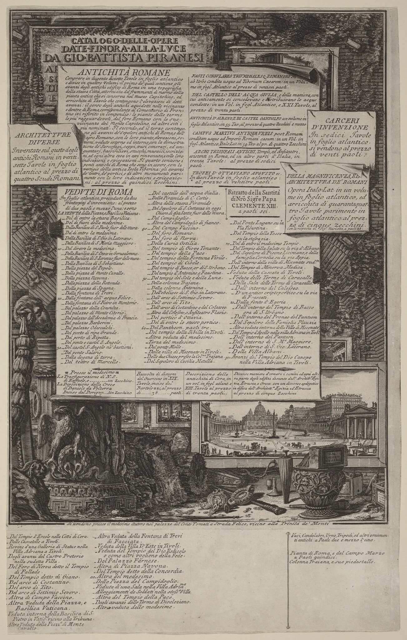 Catalogo delle Opere, by Giovanni Battista Piranesi, ink, 1749