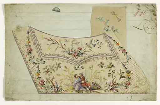 Gilet décor jeune couple assis dans les blés, projets de broderies de gilet, XVIIIème siècle