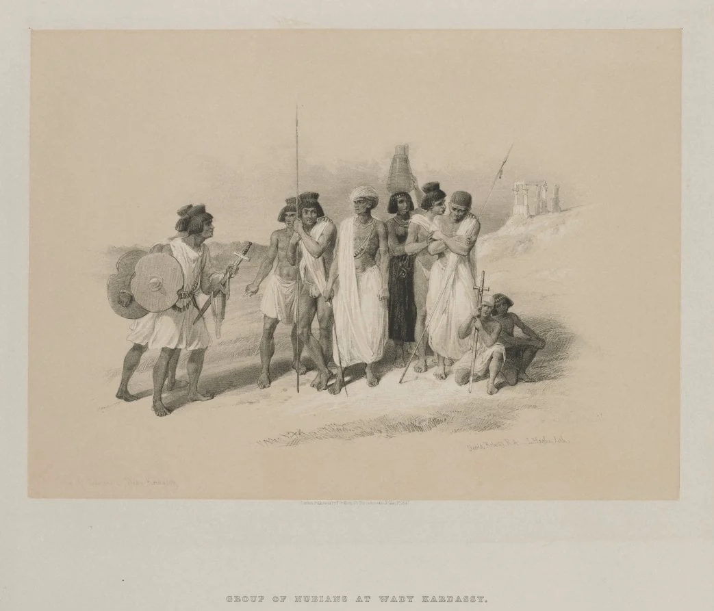 Egypt and Nubia, Volume II: Group of Nubians-Wady Kardasey, by Louis Haghe, 1847