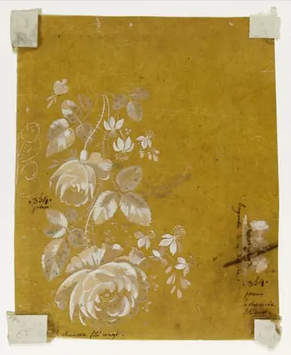 Bouquet de roses blanches pour étoffe, projets de broderies de gilet, XVIIIème siècle