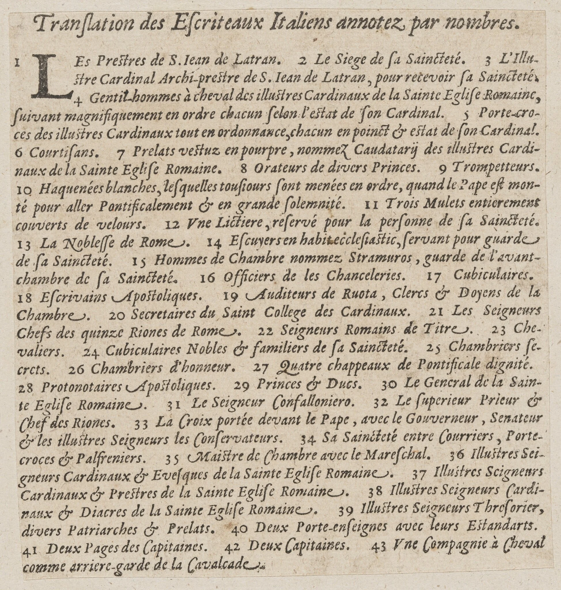 French captions to 'La Calvacatura con le sue Cerimonie', by Italian 16th Century, ink, 1544