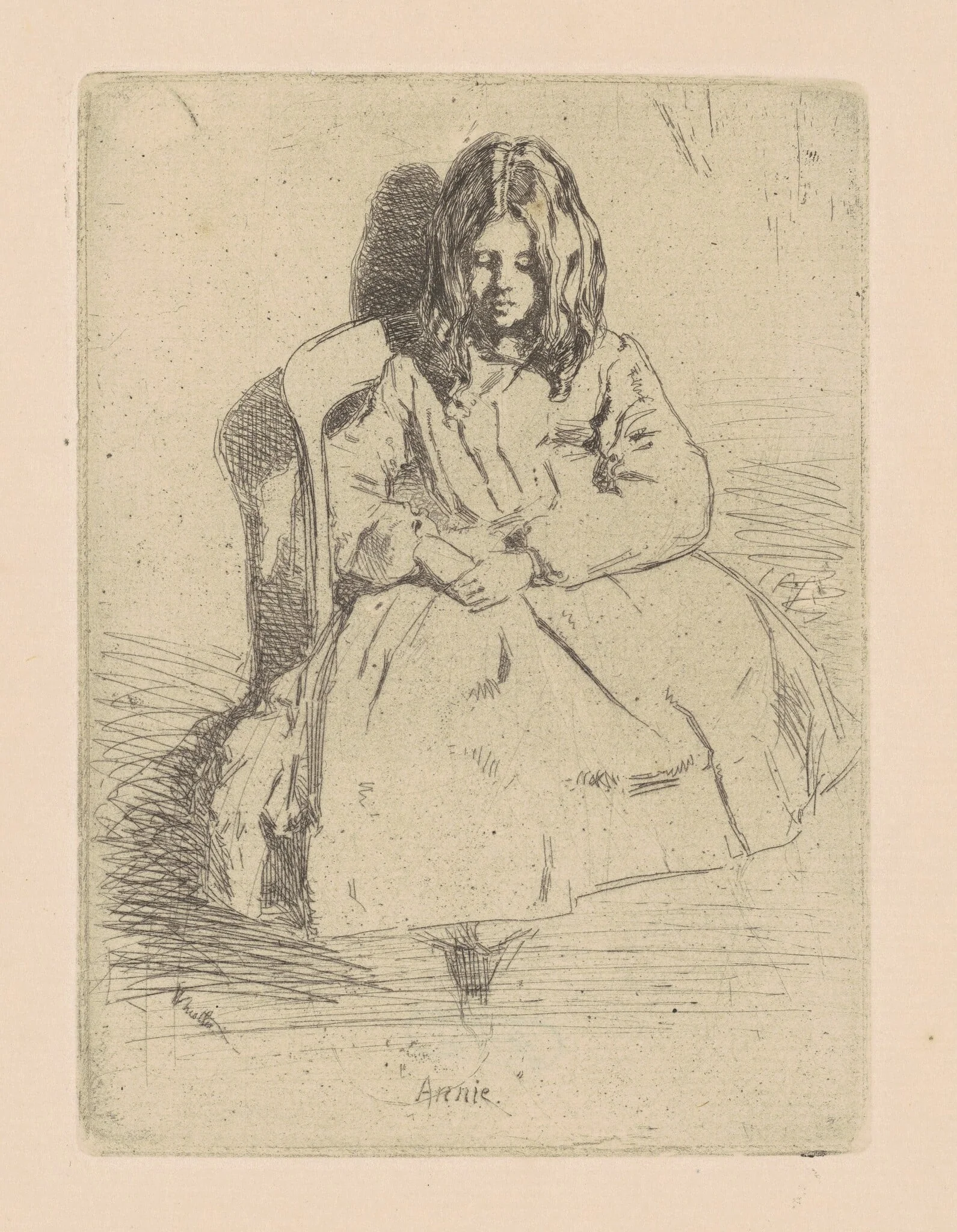 Annie, Seated, by James McNeill Whistler, ink, 1858