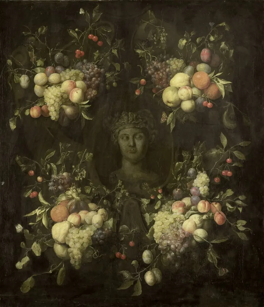 Marble Bust surrounded by a Festoon of Fruit