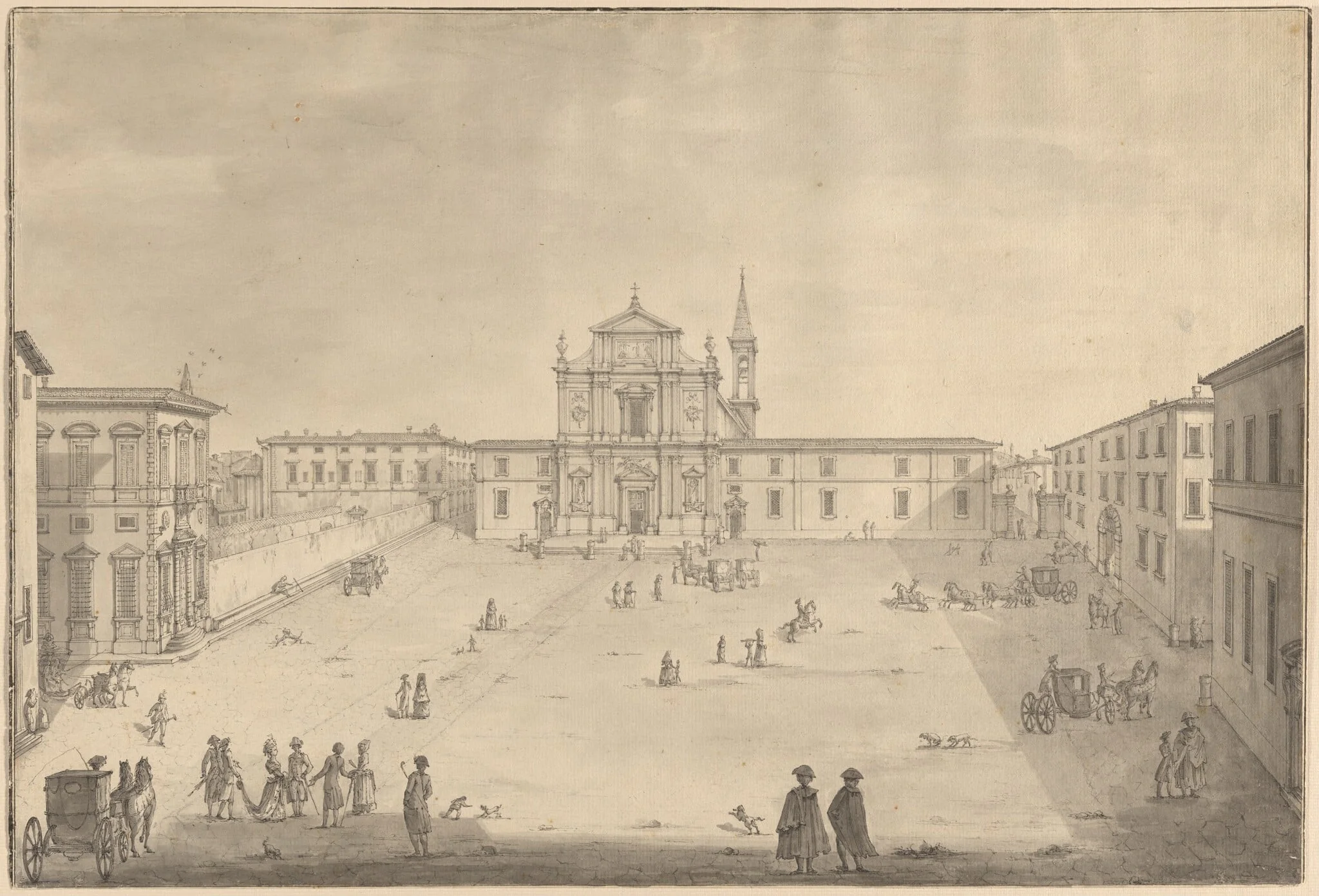 A View of the Piazza San Marco in Florence, by Giuseppe Zocchi, graphite, 1744