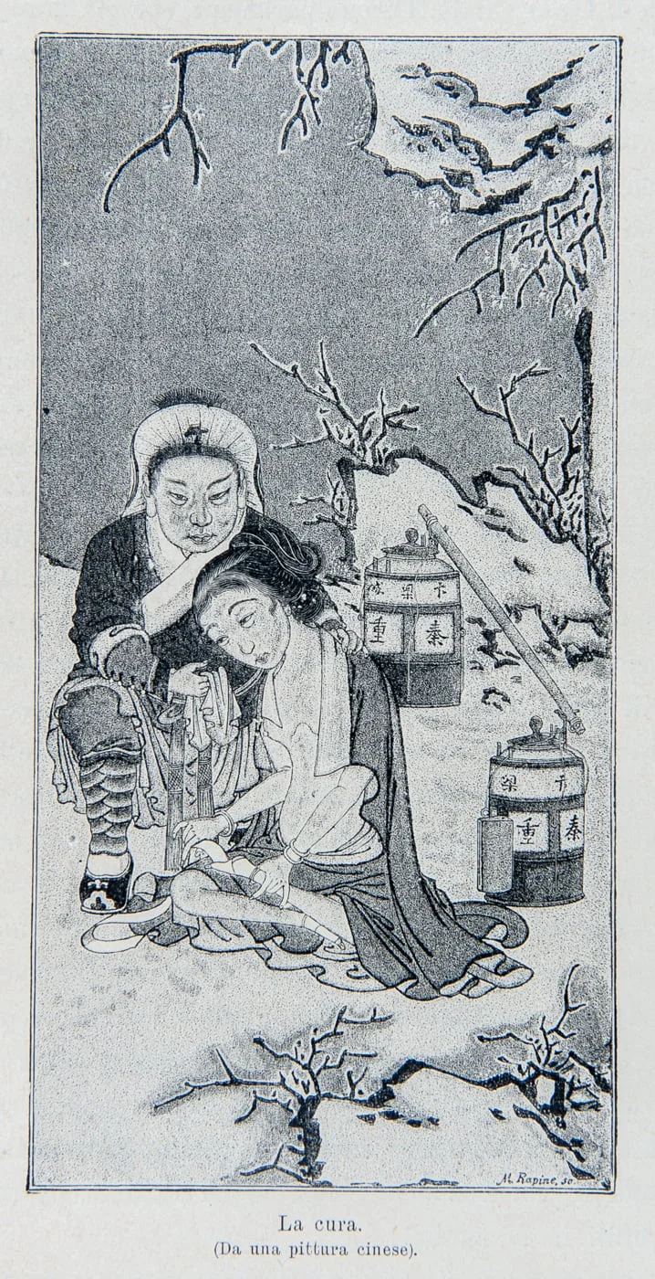 The treatment, (From a Chinese painting) signed by M. Rapine, by Fratelli Treves Editori, unspecified, 1900