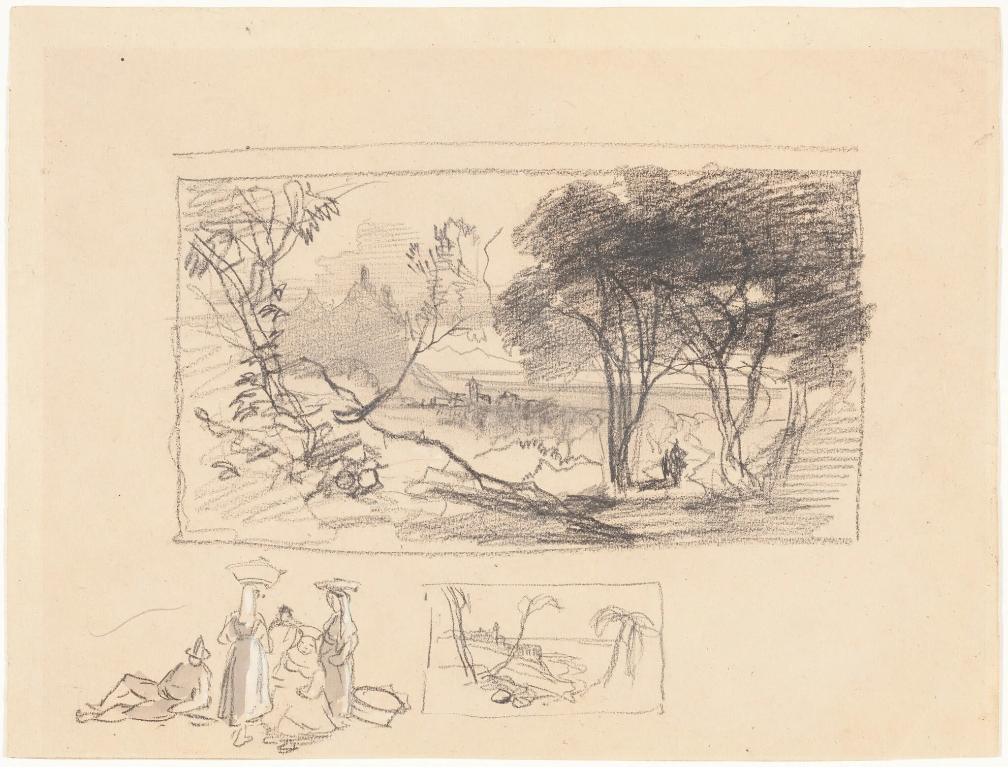 Sketches in Italy [recto], by Edward Lear, chalk, 1842