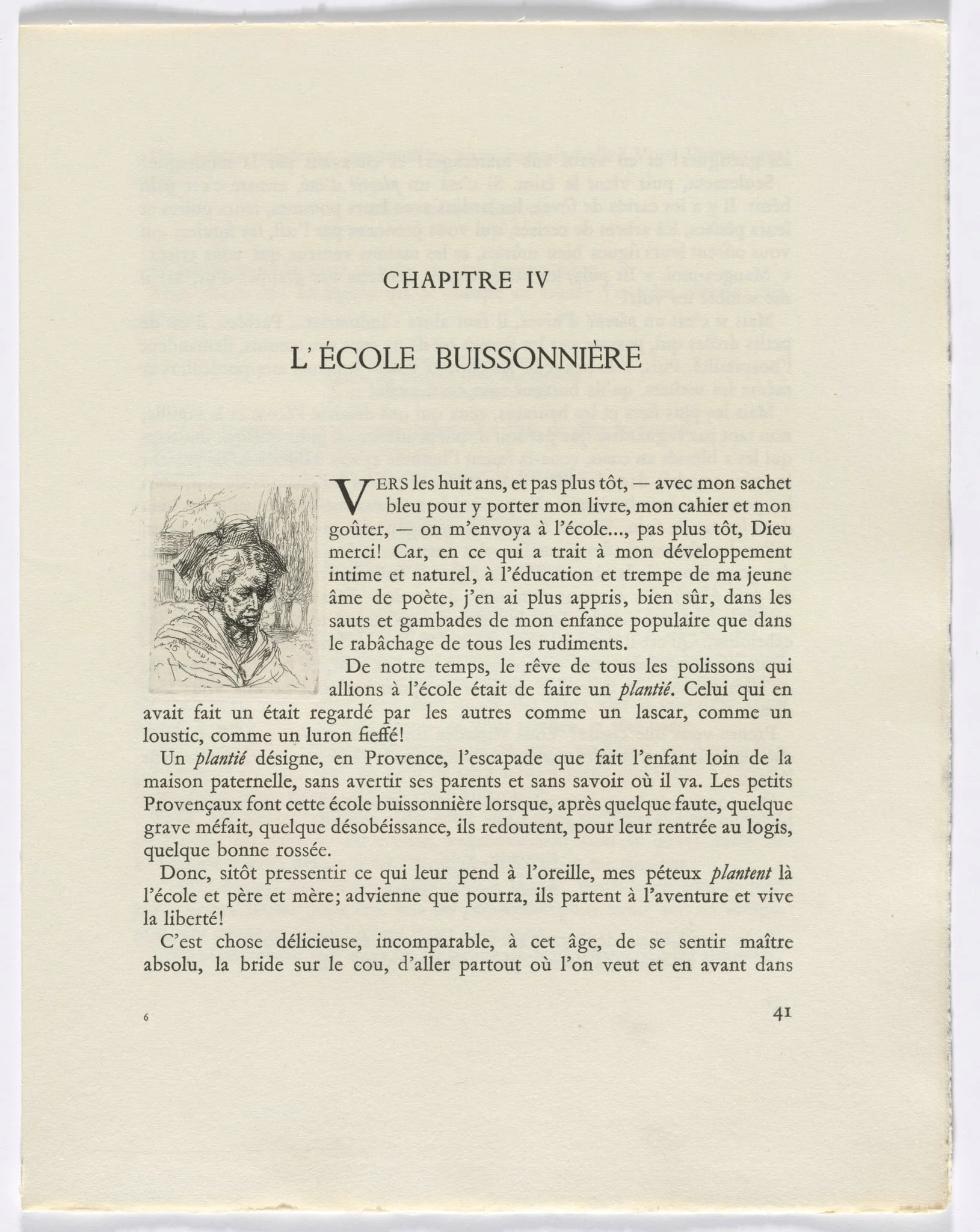 Frédéric Mistral: Mémoires et Recits by Frédéric Mistral: bust of a woman (page 41), by Auguste Brouet, 1937