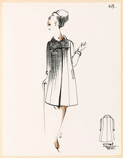 Manteau à petits carreaux noir et blanc et chapeau assorti