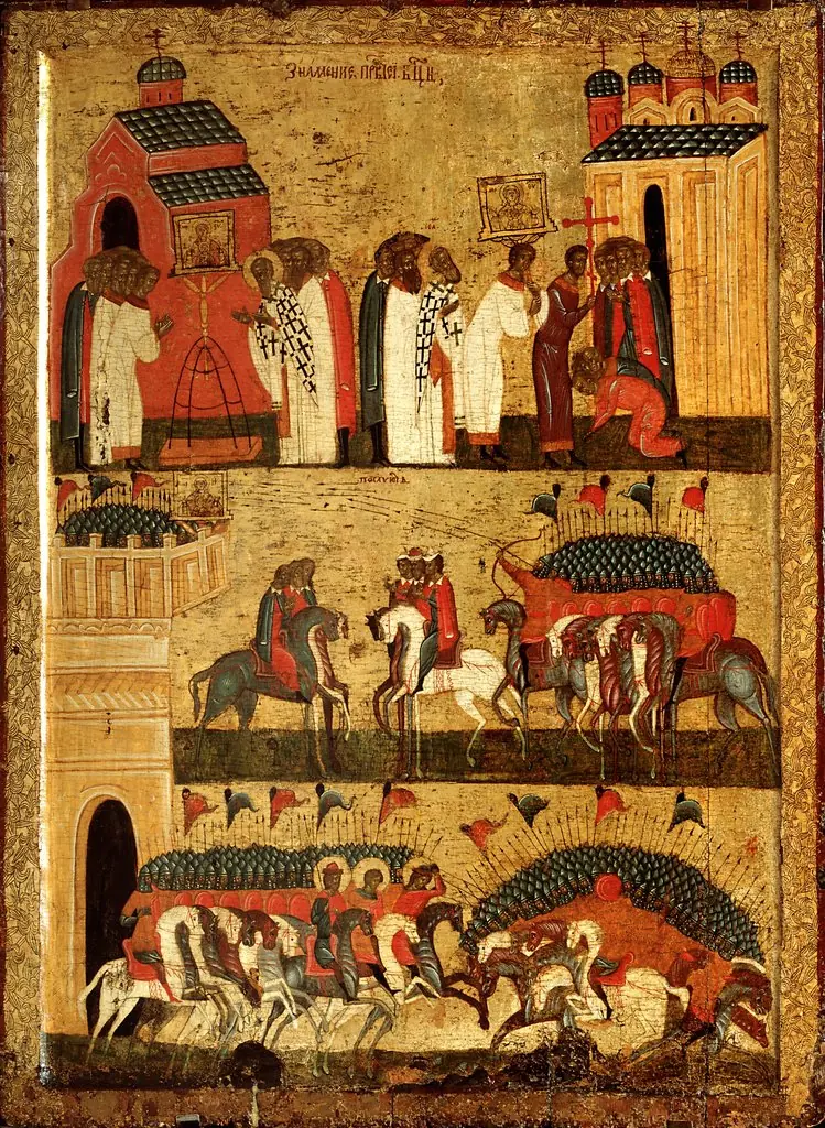 The miracle of the icon «The Sign of Our Lady» – Battle between warriors of Novgorod and Suzdal
