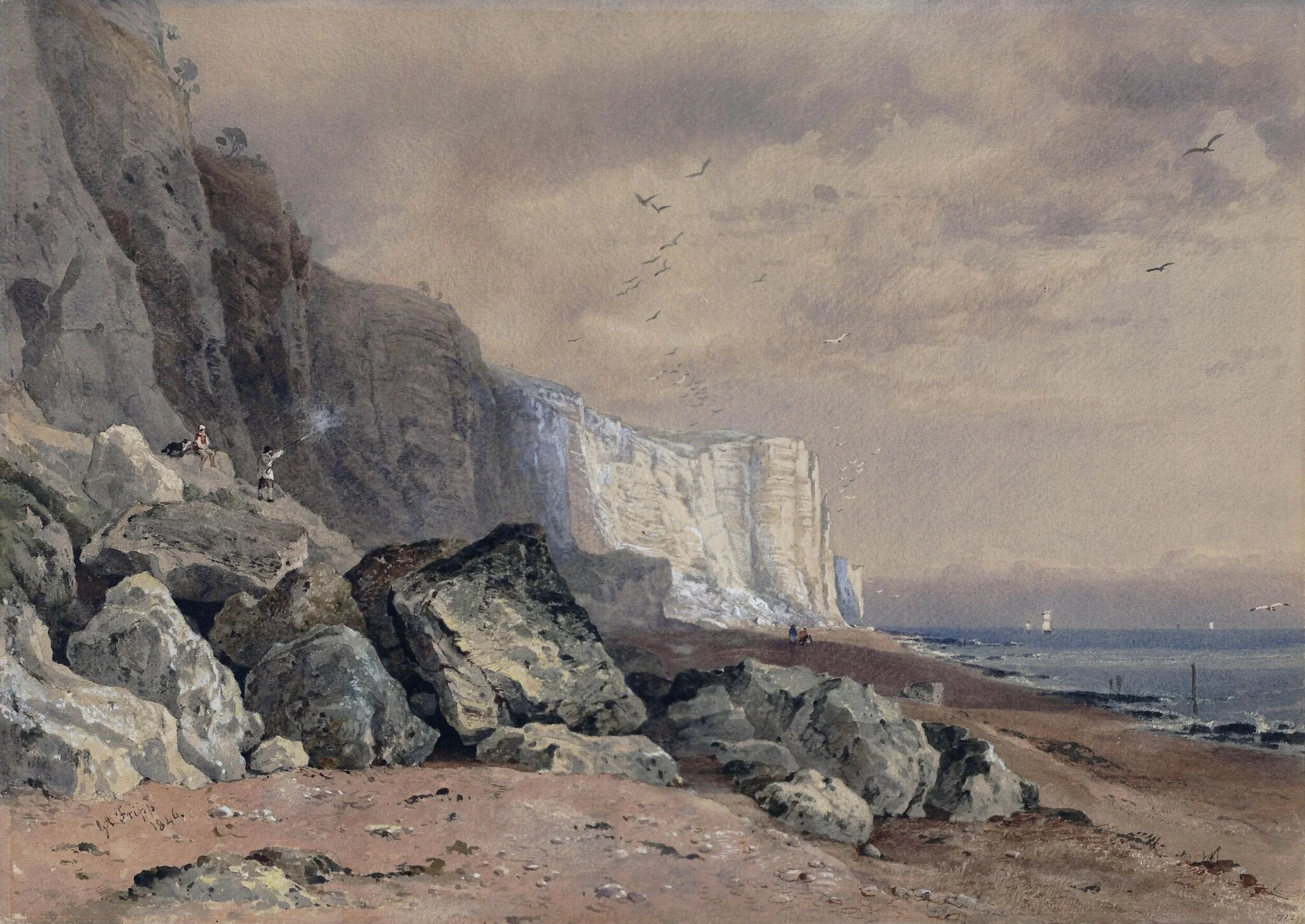 Dover Cliffs, by George Arthur Fripp, watercolor, 1846