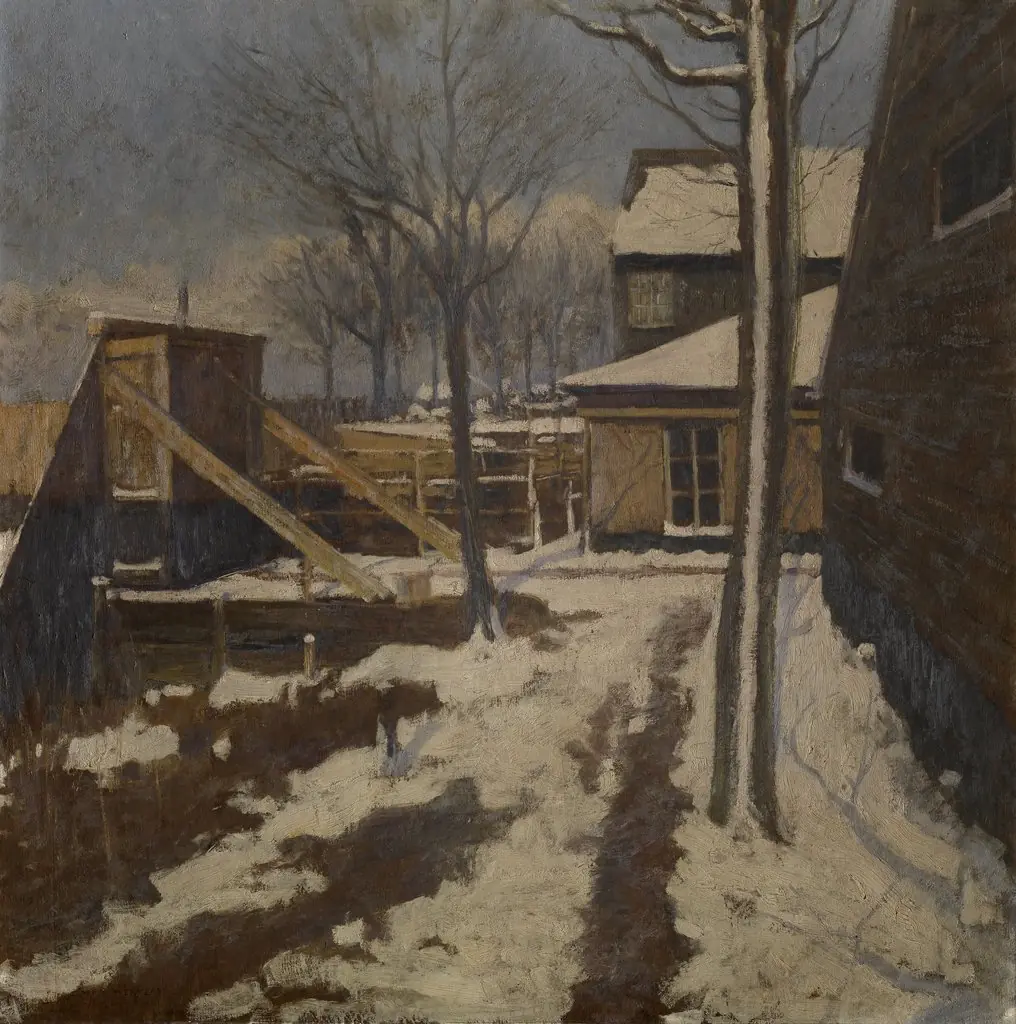 Snow on the left bank of the Scheldt river