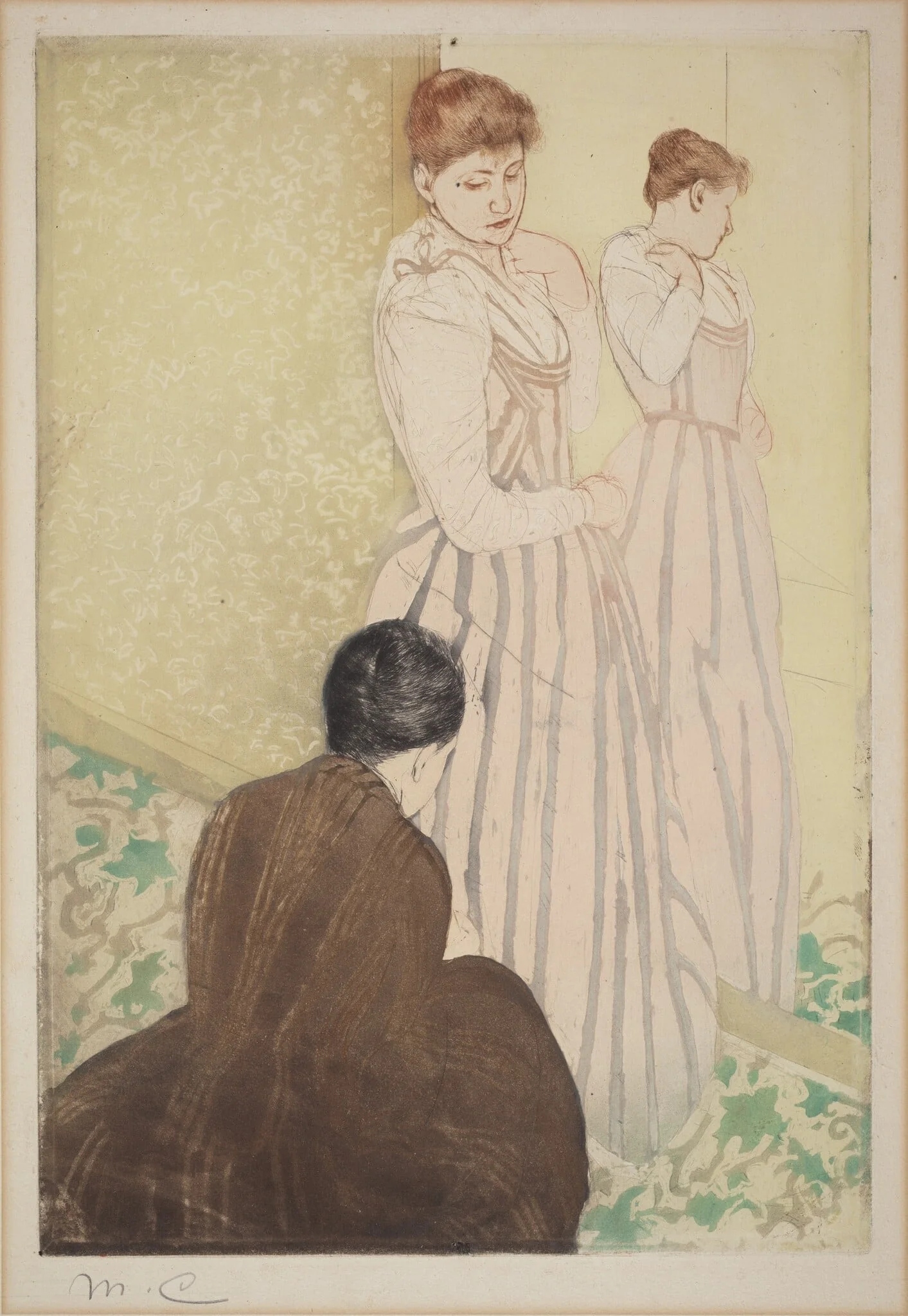 The Fitting, by Mary Cassatt, ink, 1890
