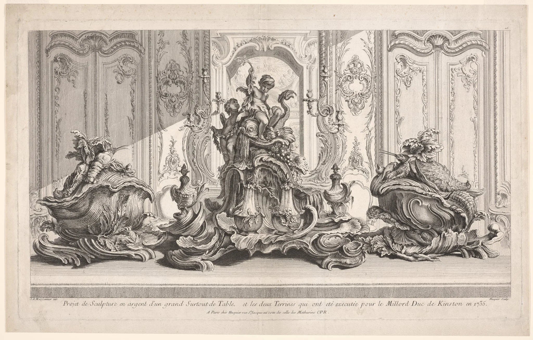 Silver Sculptural Project for a Large Centerpiece and Two Tureens Which Have Been Executed for His Lordship the Duke of Kingston, plate 115 from Works of Juste-Aurèle Meissonier (Oeuvre de Juste-Aurèle Meissonier)