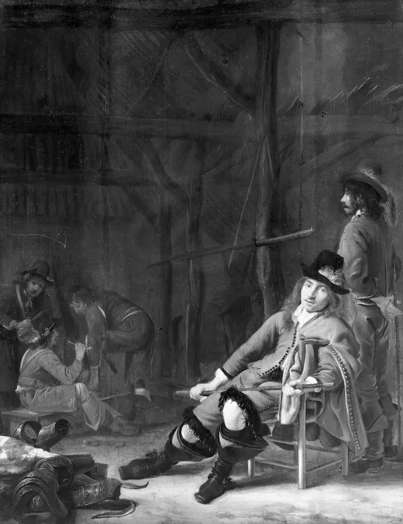 Resting soldiers in a stable