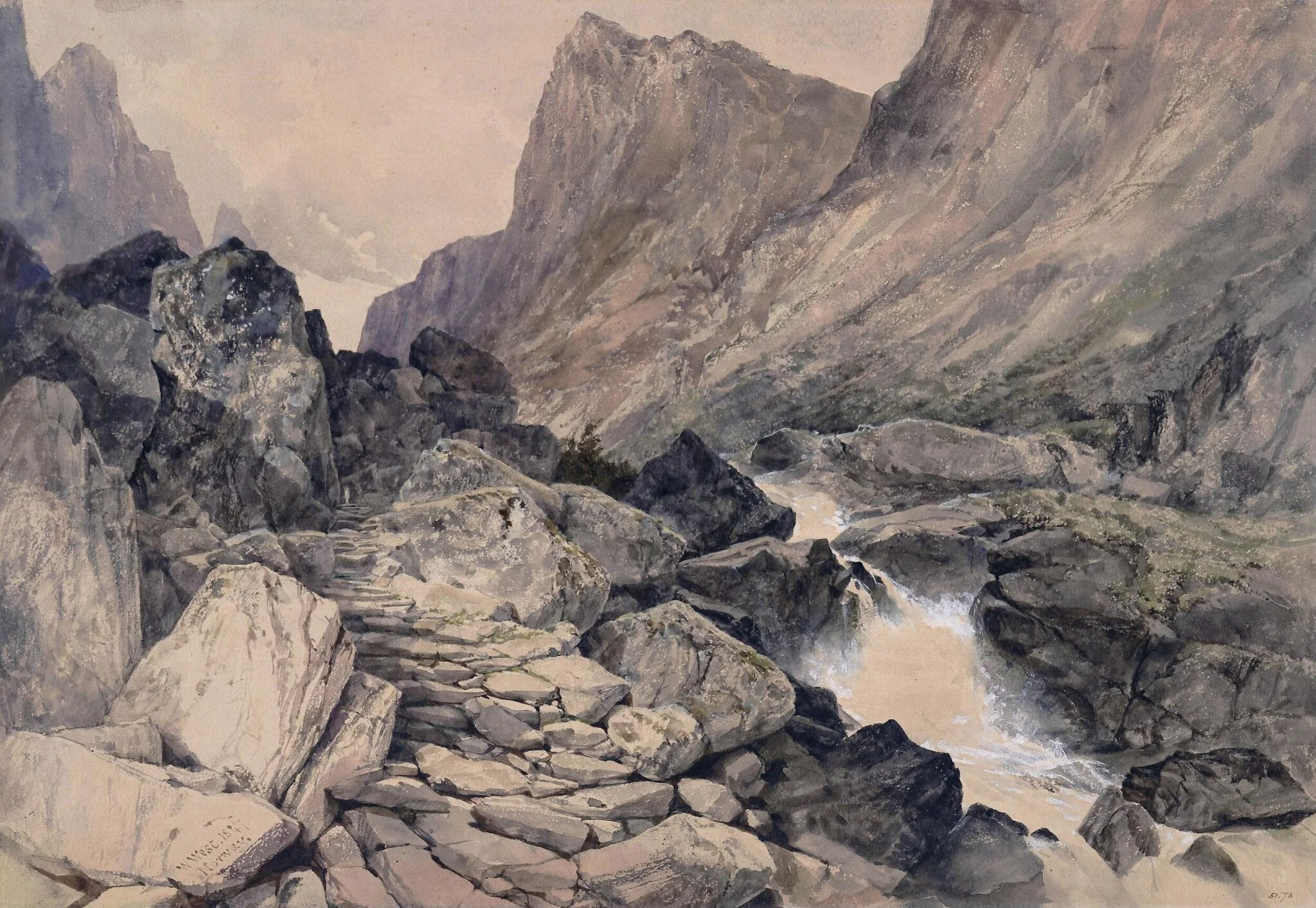 Mountain pass, Norway, by William SBA West, watercolor, 1847