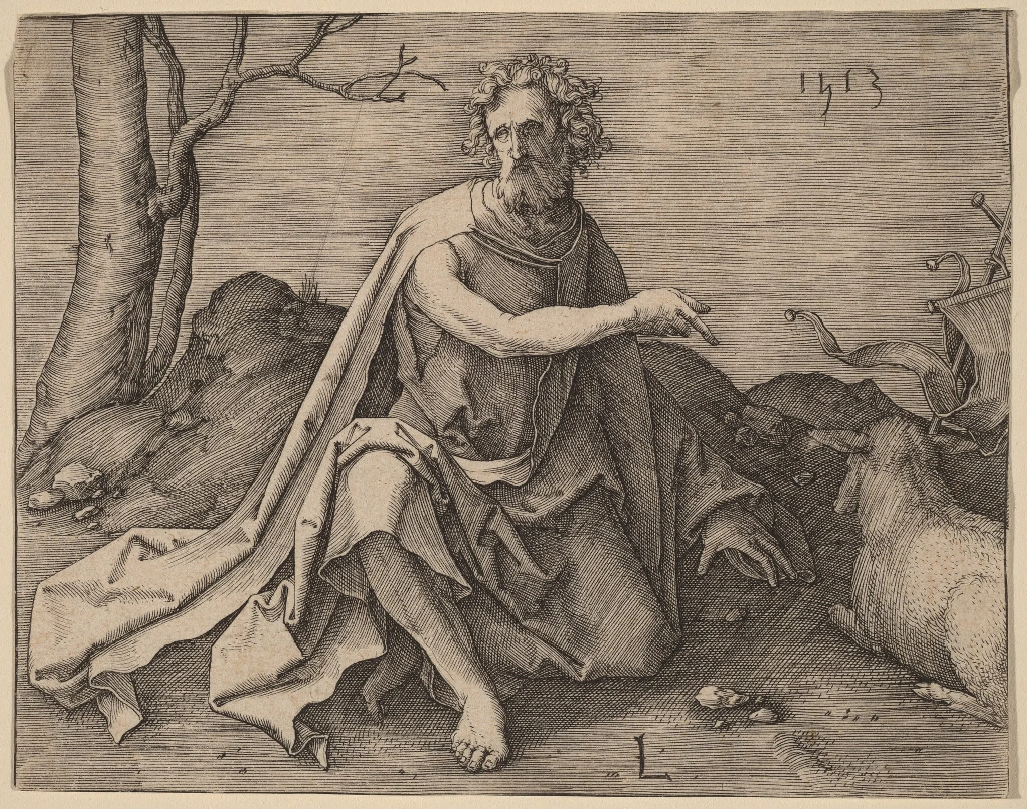 Saint John the Baptist in the Desert, by Lucas van Leyden, ink, 1513
