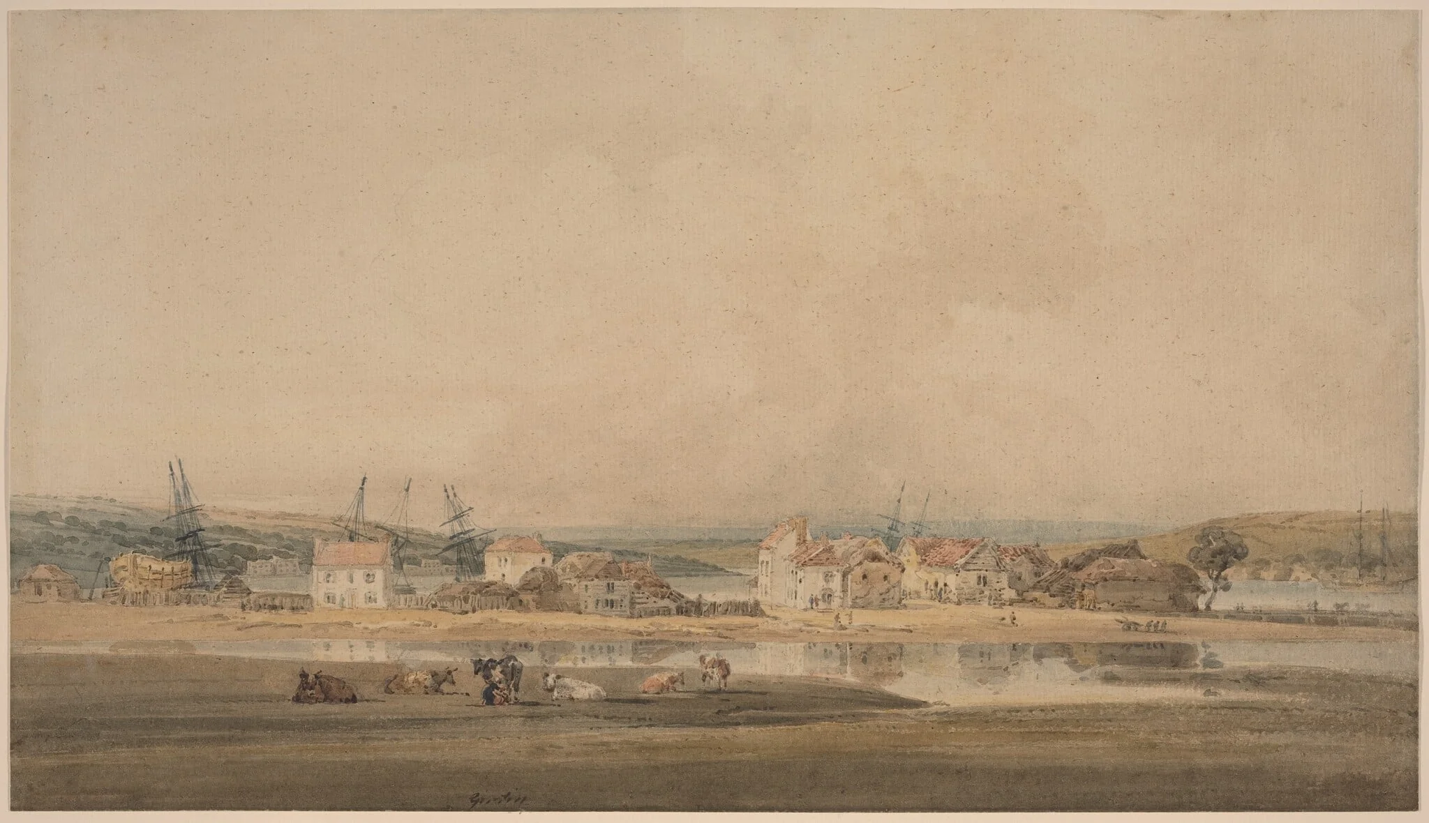 Village along a River Estuary in Devon, by Thomas Girtin, graphite, 1798