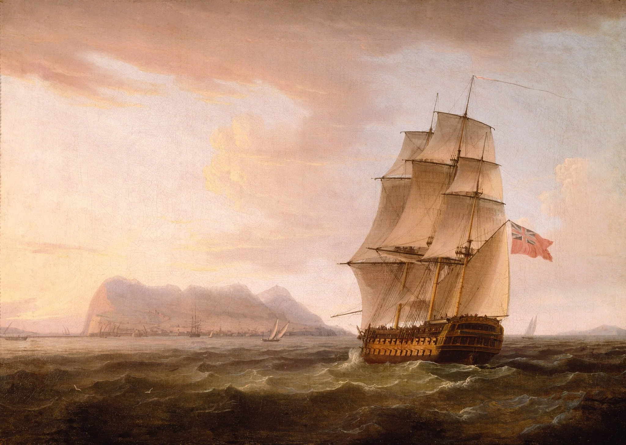 A British Man of War before the Rock of Gibraltar.