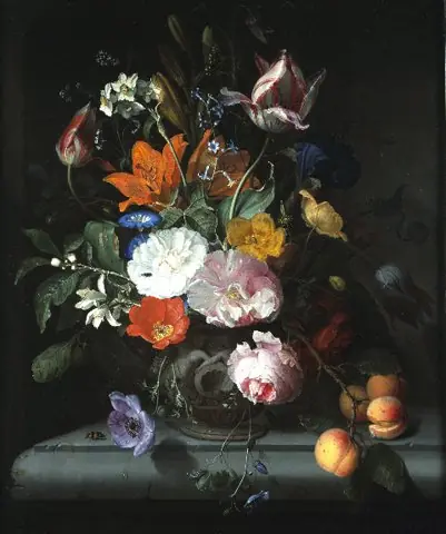 Still Life of Flowers with a Branch of Peaches