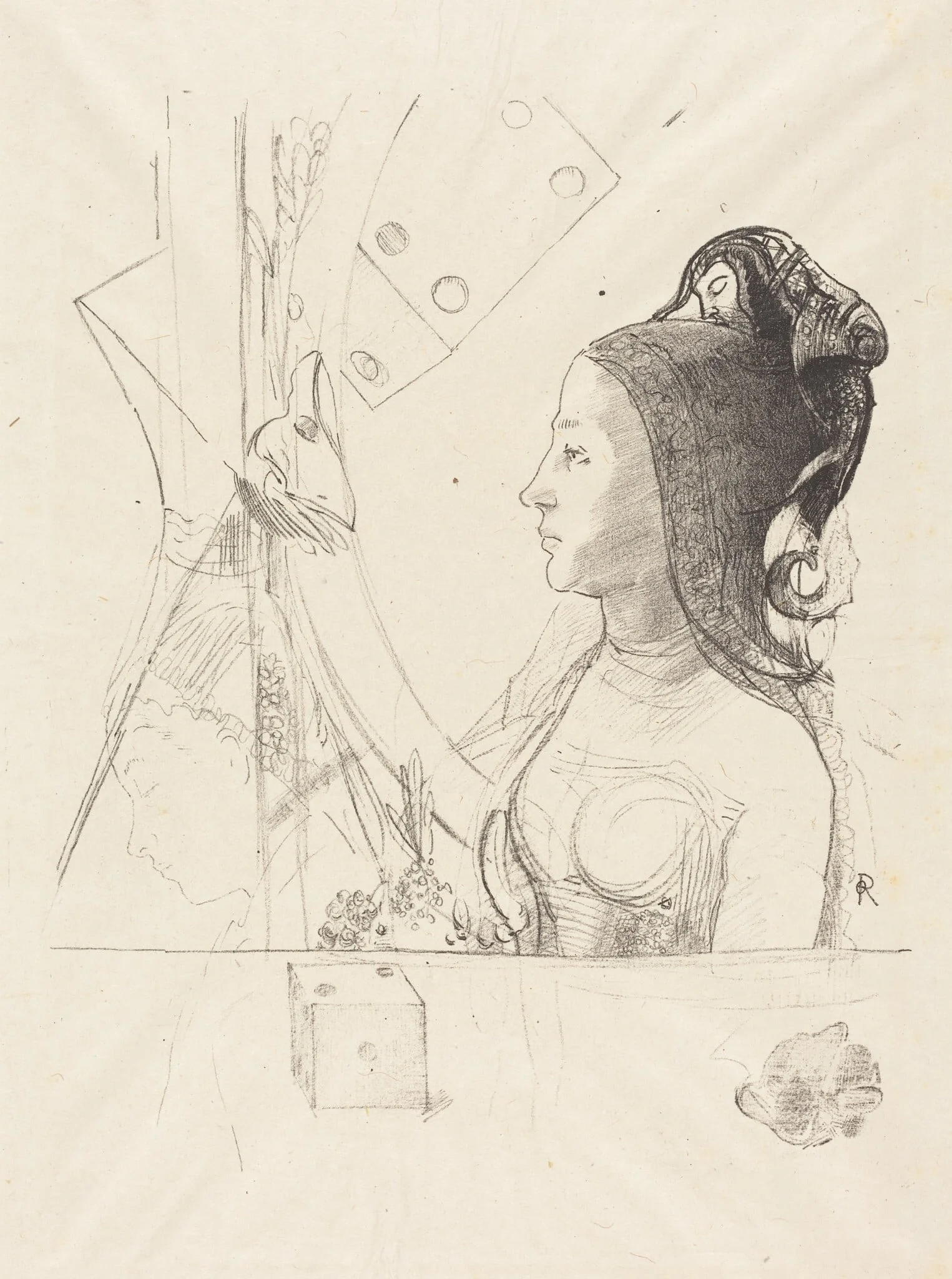 Femme de Profil (Profile of a Woman), by Odilon Redon, ink, 1900