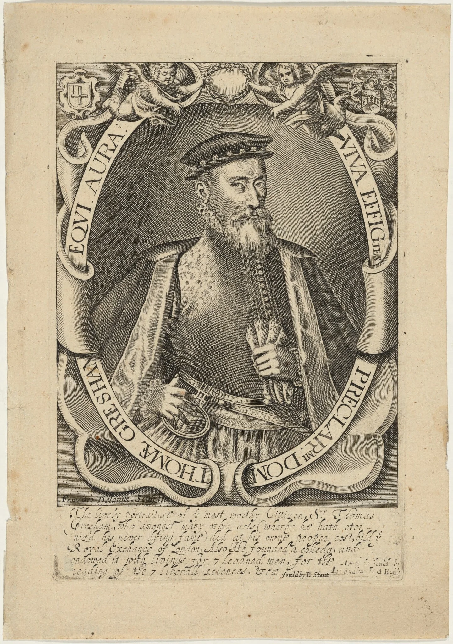Thomae Gresham, Equi. Aura (Sir Thomas Gresham), by Francis Delaram, ink, 1608