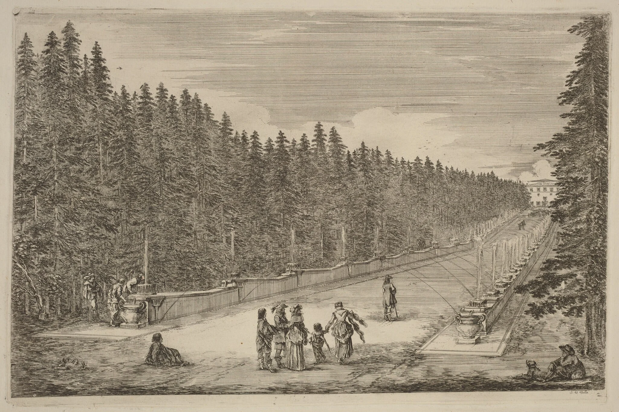 The Avenue of Fountains, by Stefano Della Bella, ink, 1653