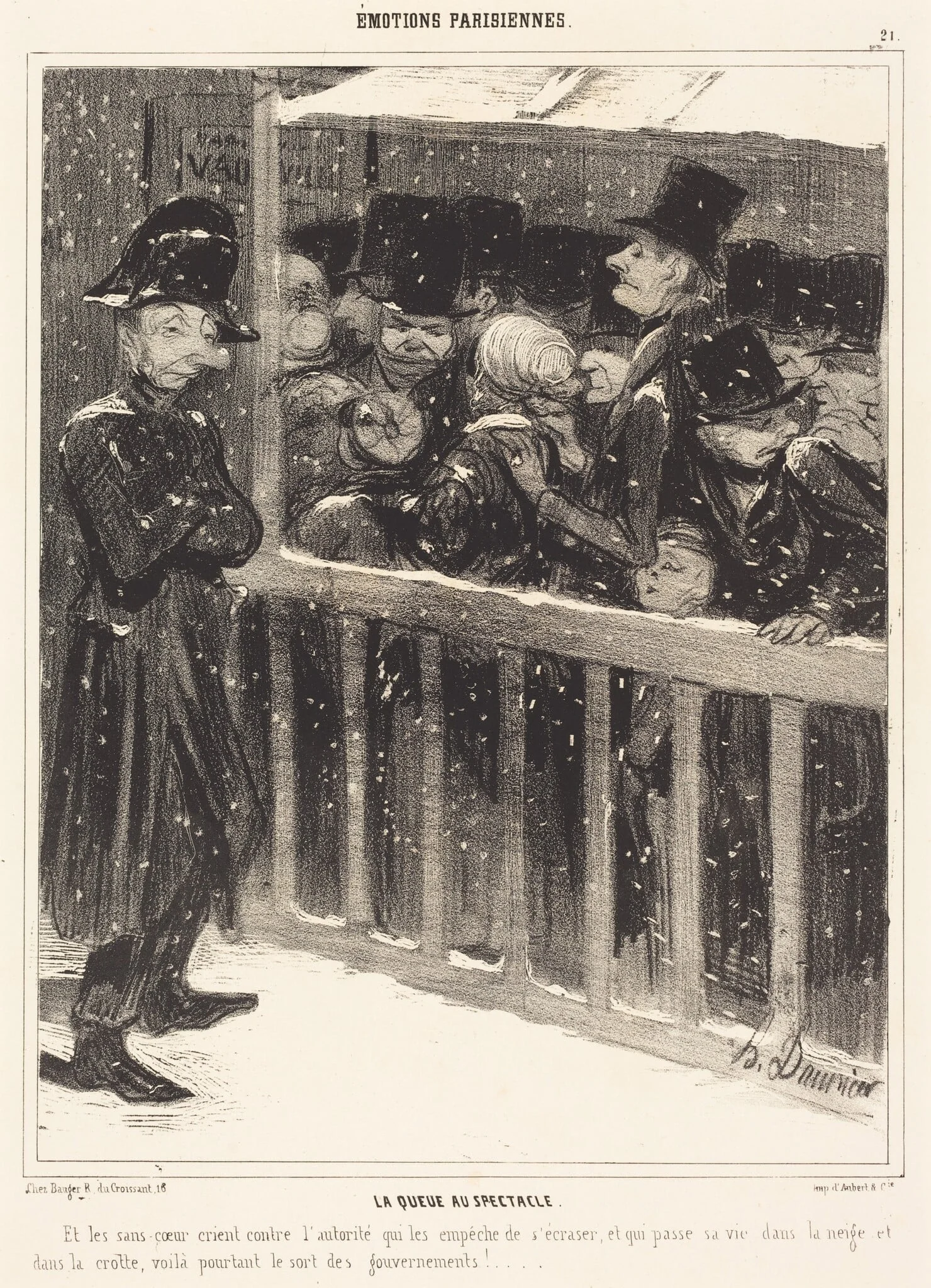 La Queue au Spectacle, by Honoré Daumier, ink, 1840