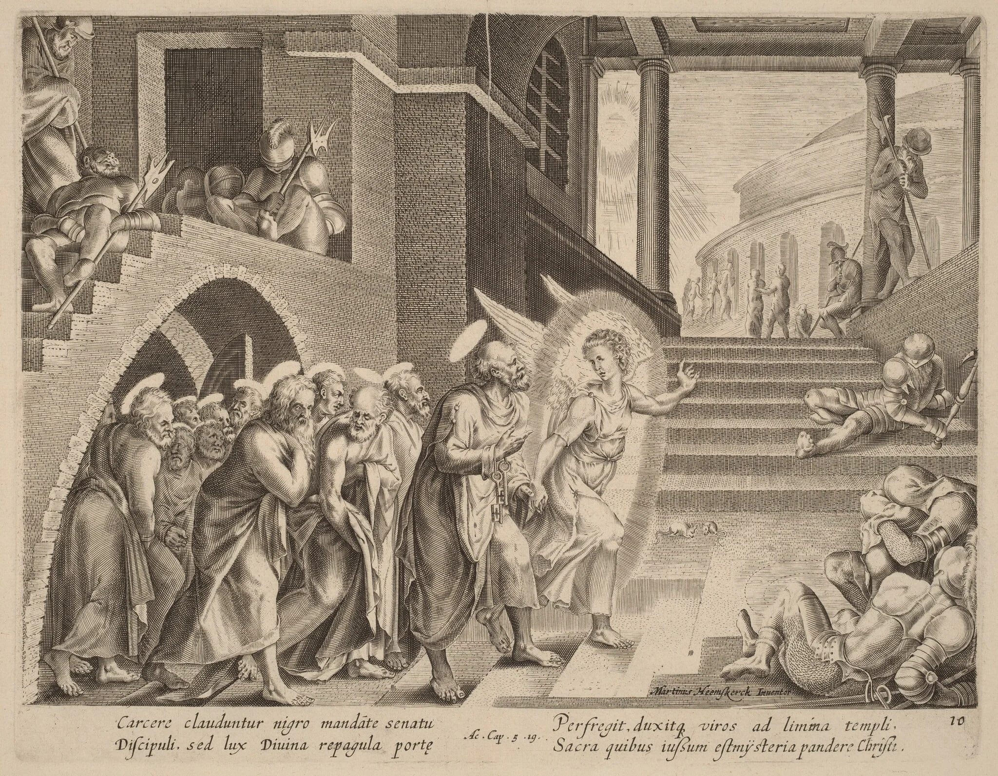 The Apostles Delivered from Prison by an Angel, by Philip Galle, ink, 1574