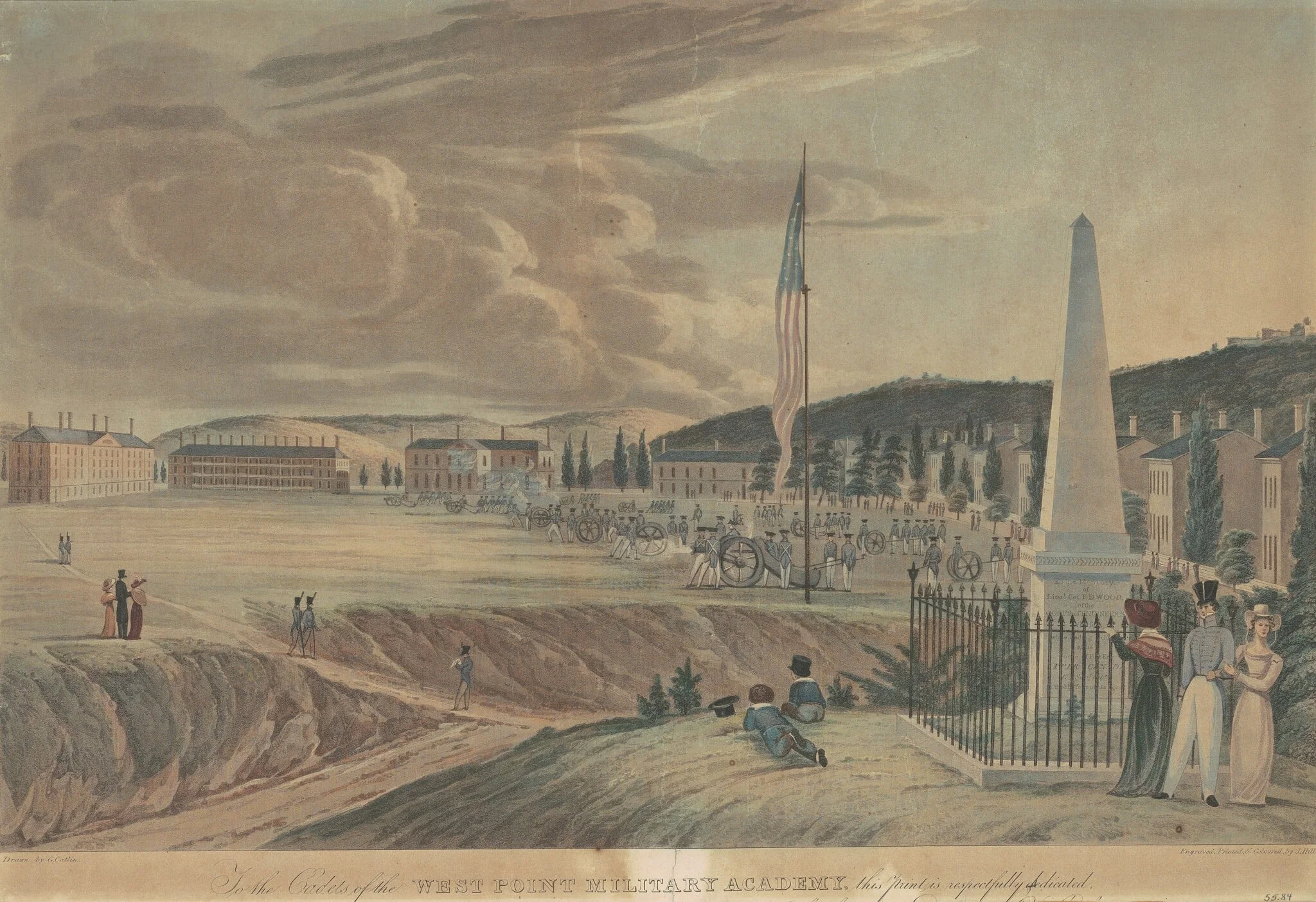 United States Military Academy, Looking South, by John Hill, ink, 1828