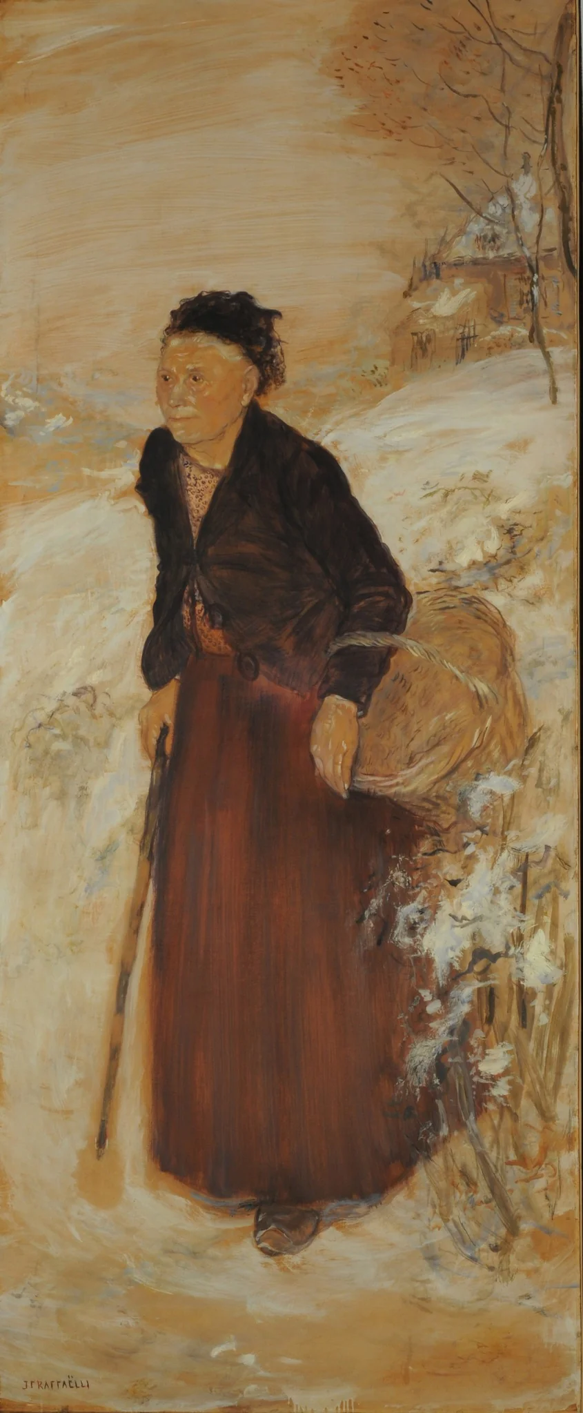 Old woman in snow