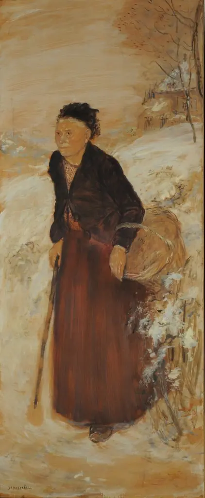 Old woman in snow