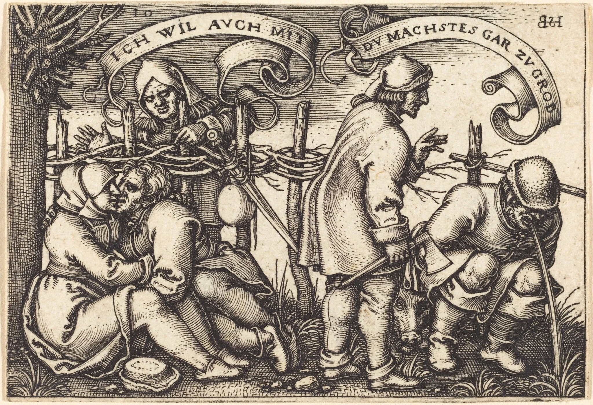 Peasants Behind the Fence, by Sebald Beham, ink, 1546