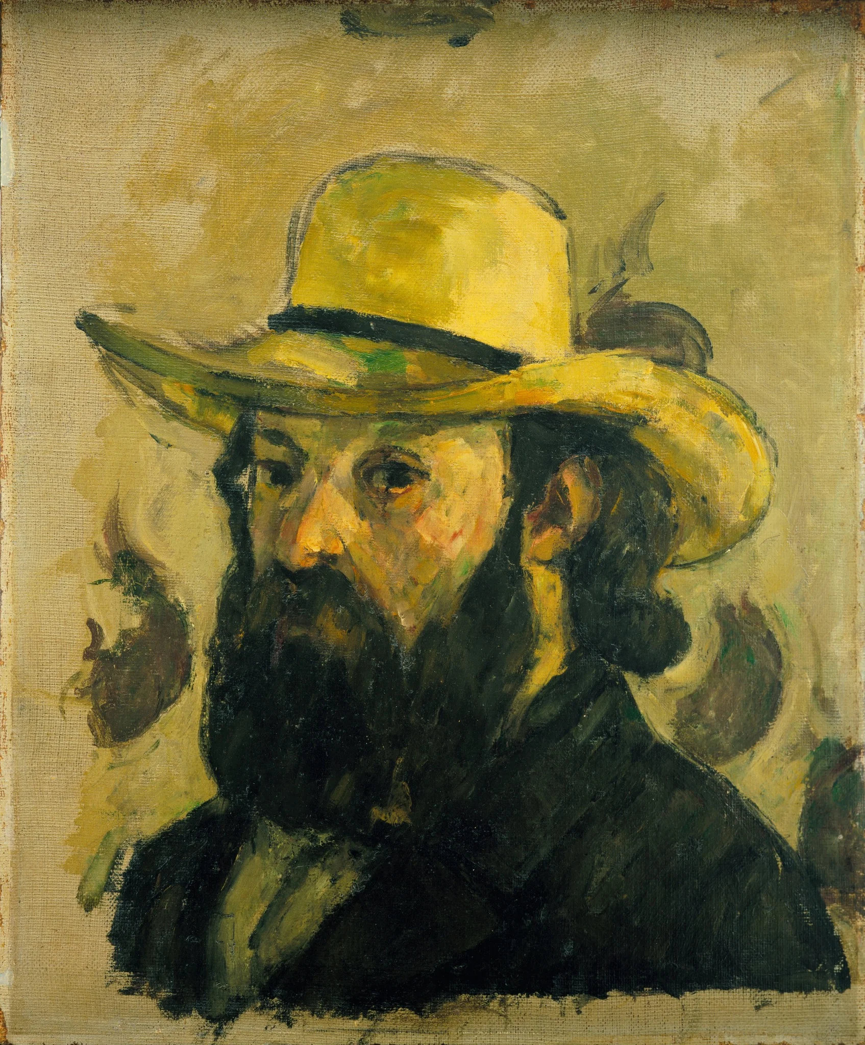 Self-Portrait in a Straw Hat, by Paul Cezanne, oil, 1890