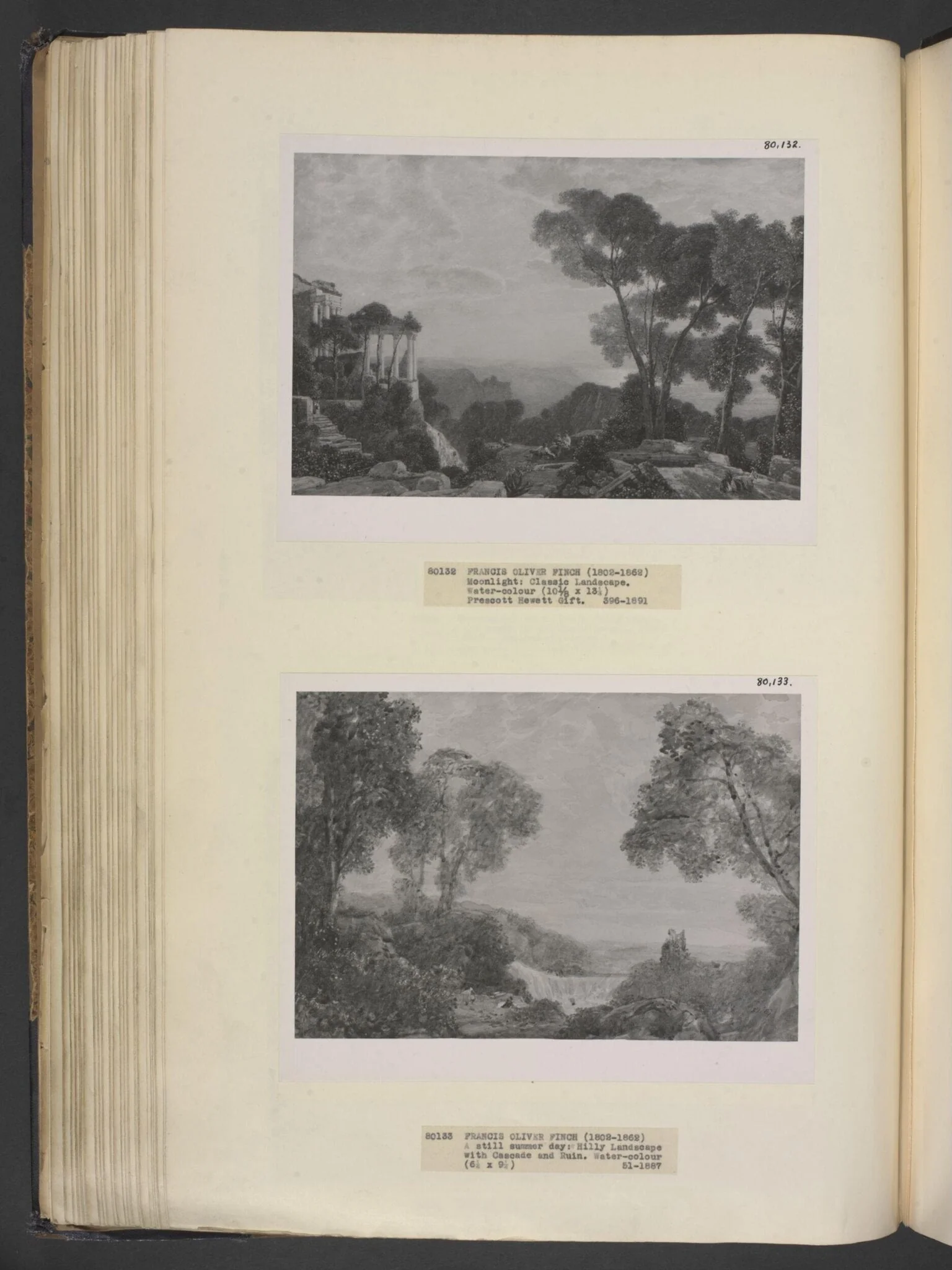 Moonlight : classic landscape, by Finch, watercolor, 1817