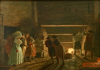 Interior of a foundry, by Léonard Defrance, oil, 1790