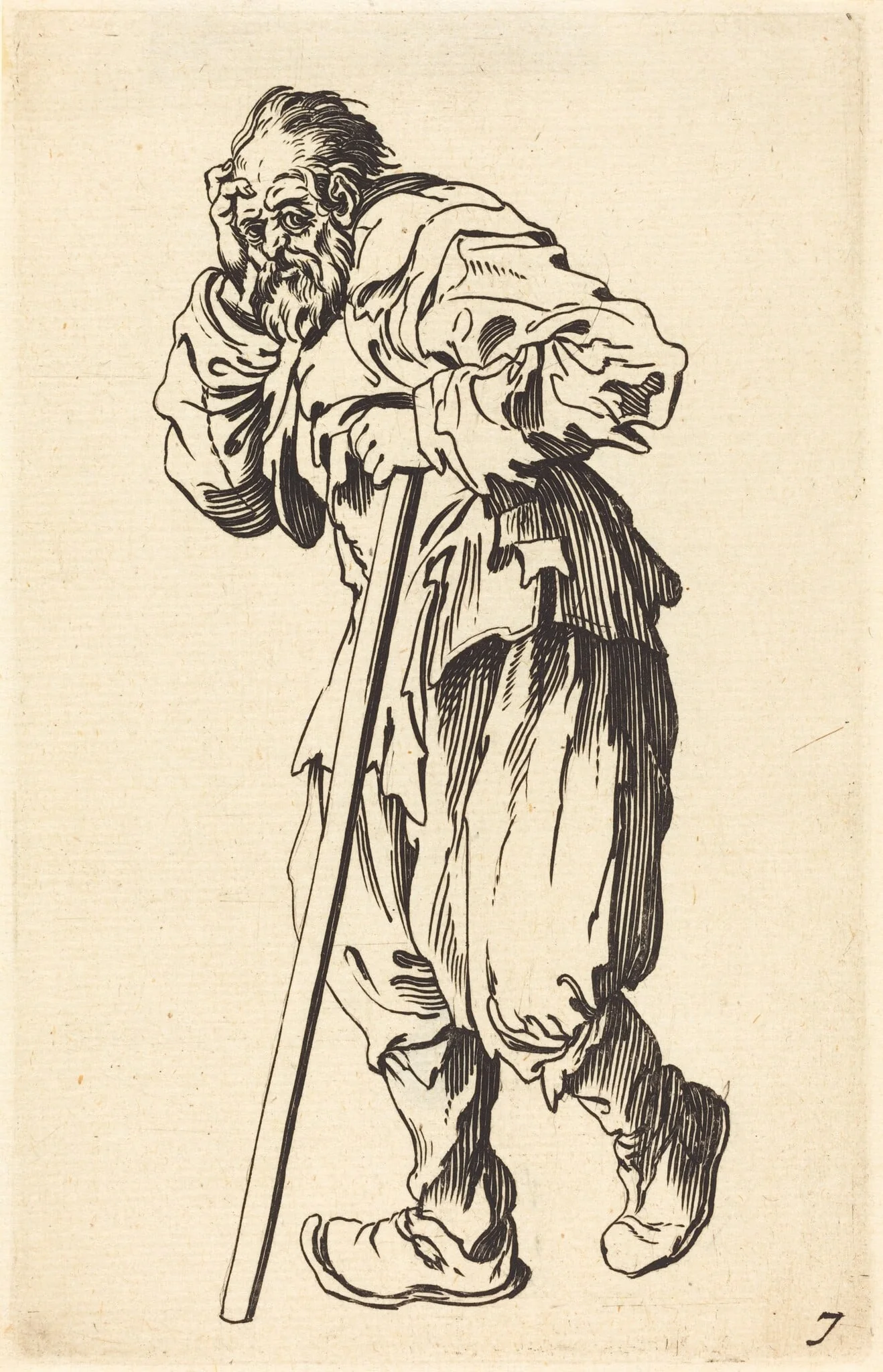 Beggar with a Stick, by French 17th Century, ink, 1622